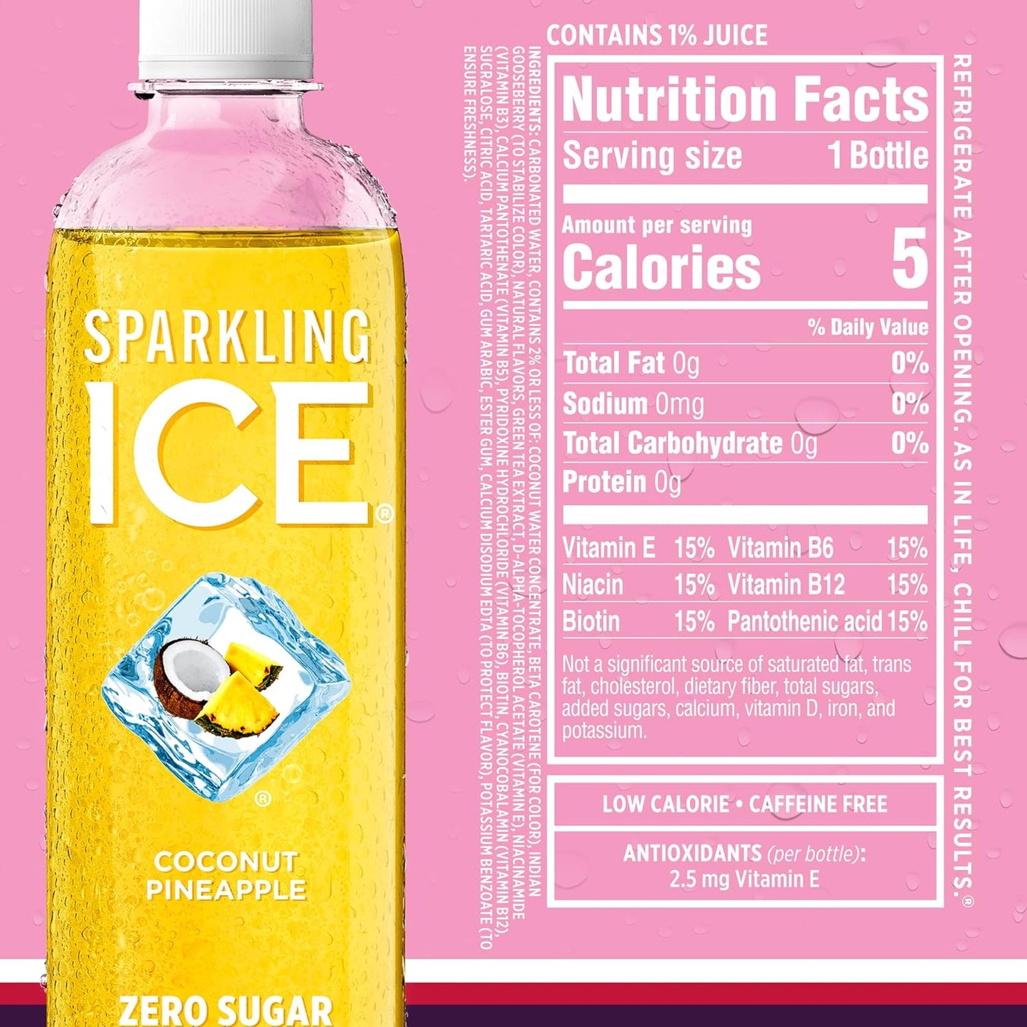 Sparkling Ice Pink Variety Pack, Flavored Sparkling Water, Zero Sugar, and Vitamins and Antioxidants, 17 fl oz, 12 count (Black Cherry, Peach Nectarine, Coconut Pineapple, Fruit Punch)