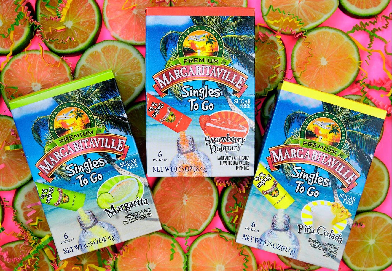 Margaritaville Singles To Go Water Drink Mix - Margarita Flavored, Non-Alcoholic Powder Sticks (3 Boxes with 6 Packets Each - 18 Total Servings)