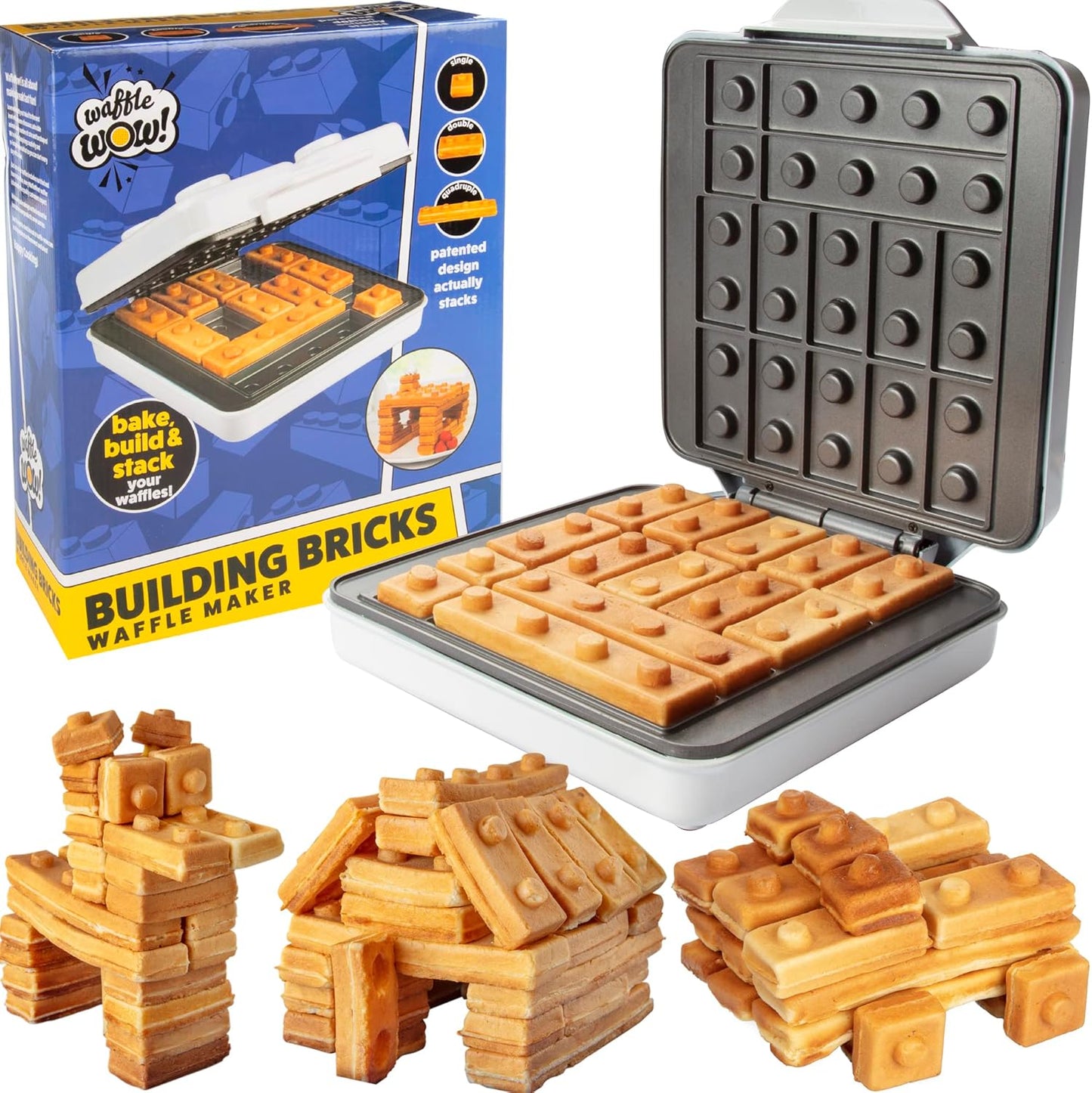 Building Brick Electric Waffle Maker- Cook Fun Buildable Waffles, Pancakes in Minutes- Build Gingerbread Houses, Cars & More Out of Stackable Waffles- Bite Sized for Kids, Nonstick Iron- Fun Xmas Gift