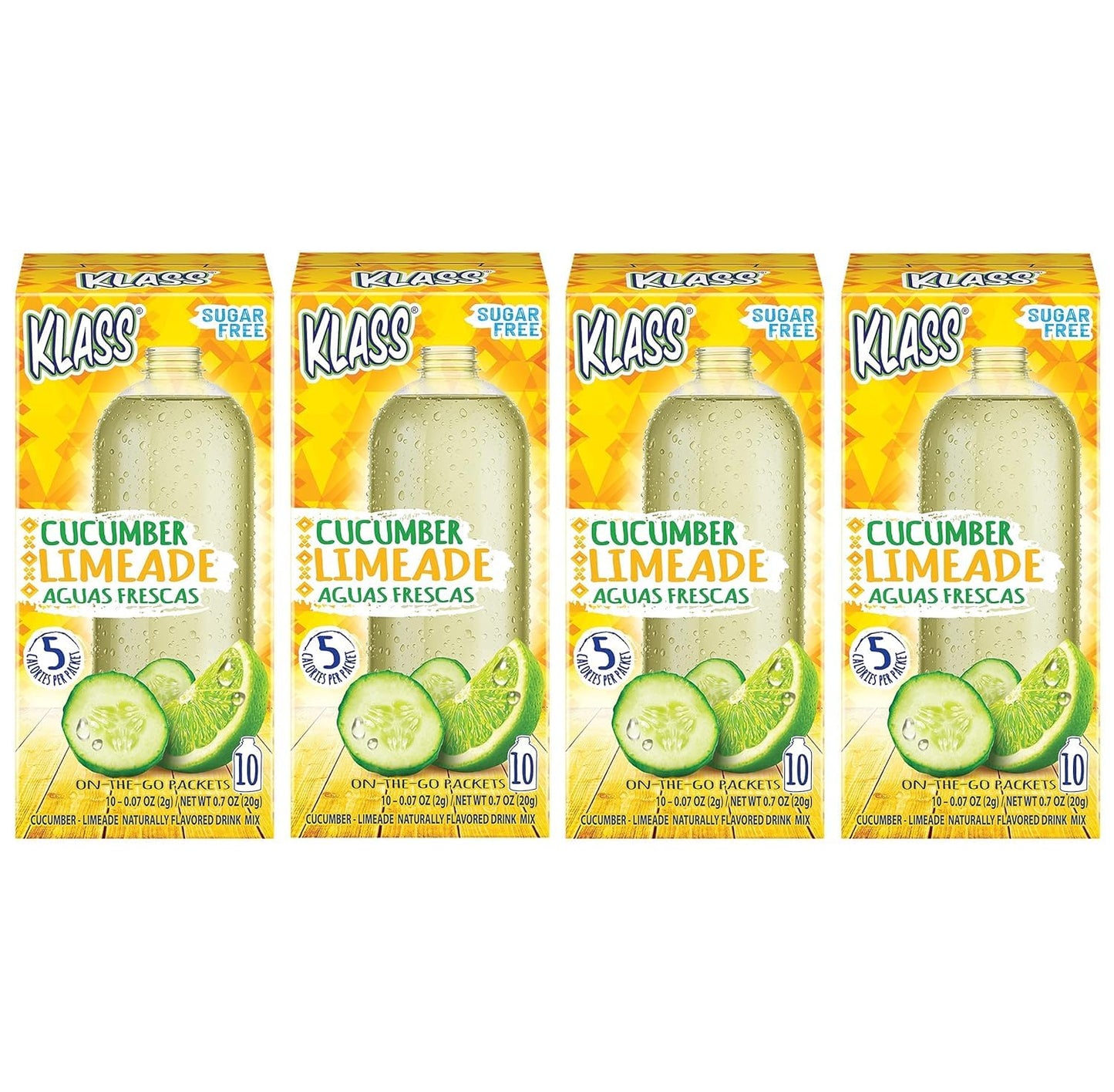 Klass Aguas Frescas | Drink Mix Cucumber Limeade | Sugar Free Drinks! (40 Count Powder Stick Packets) Shake it up!