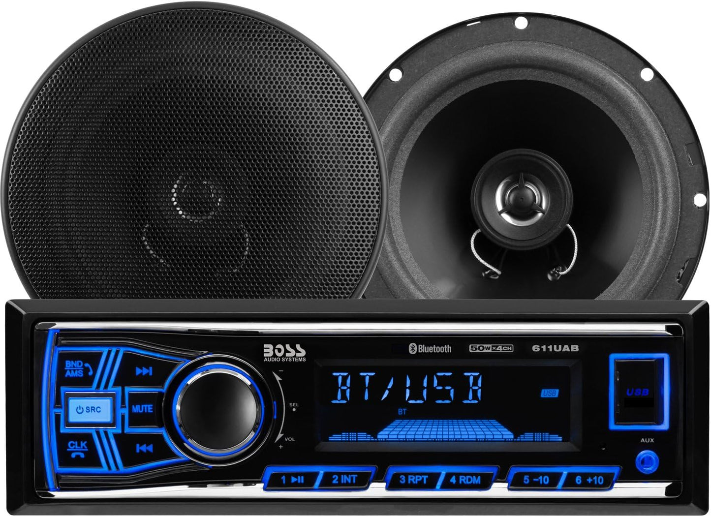 BOSS Audio Systems 638BCK Car Stereo Package – Single Din, Bluetooth, No CD DVD Player, AM/FM Radio Receiver, USB, 6.5 Inch 2 Way Full Range Speakers