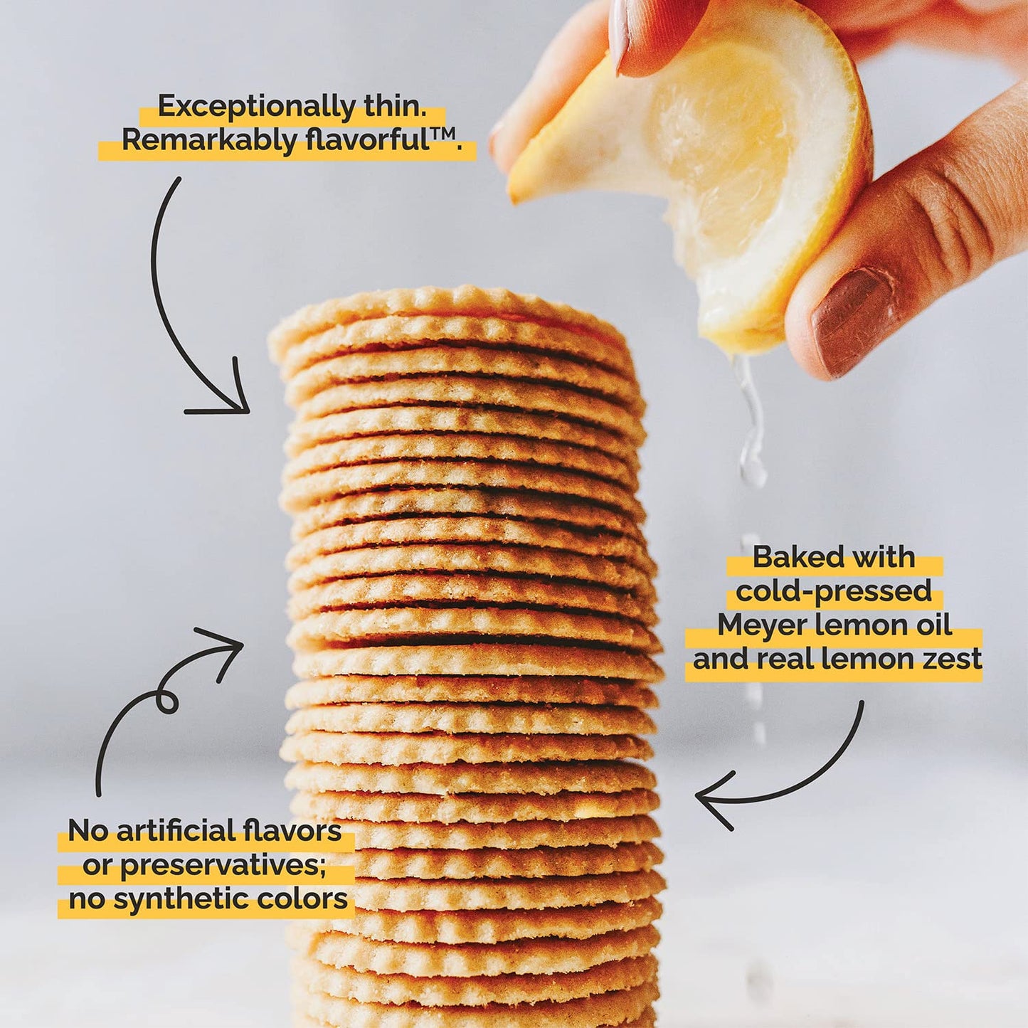 Dewey's Bakery Meyer Lemon Cookie Thins | No Artificial Flavors, Synthetic Colors or Preservatives | Baked in Small Batches | 9oz (Pack of 1)