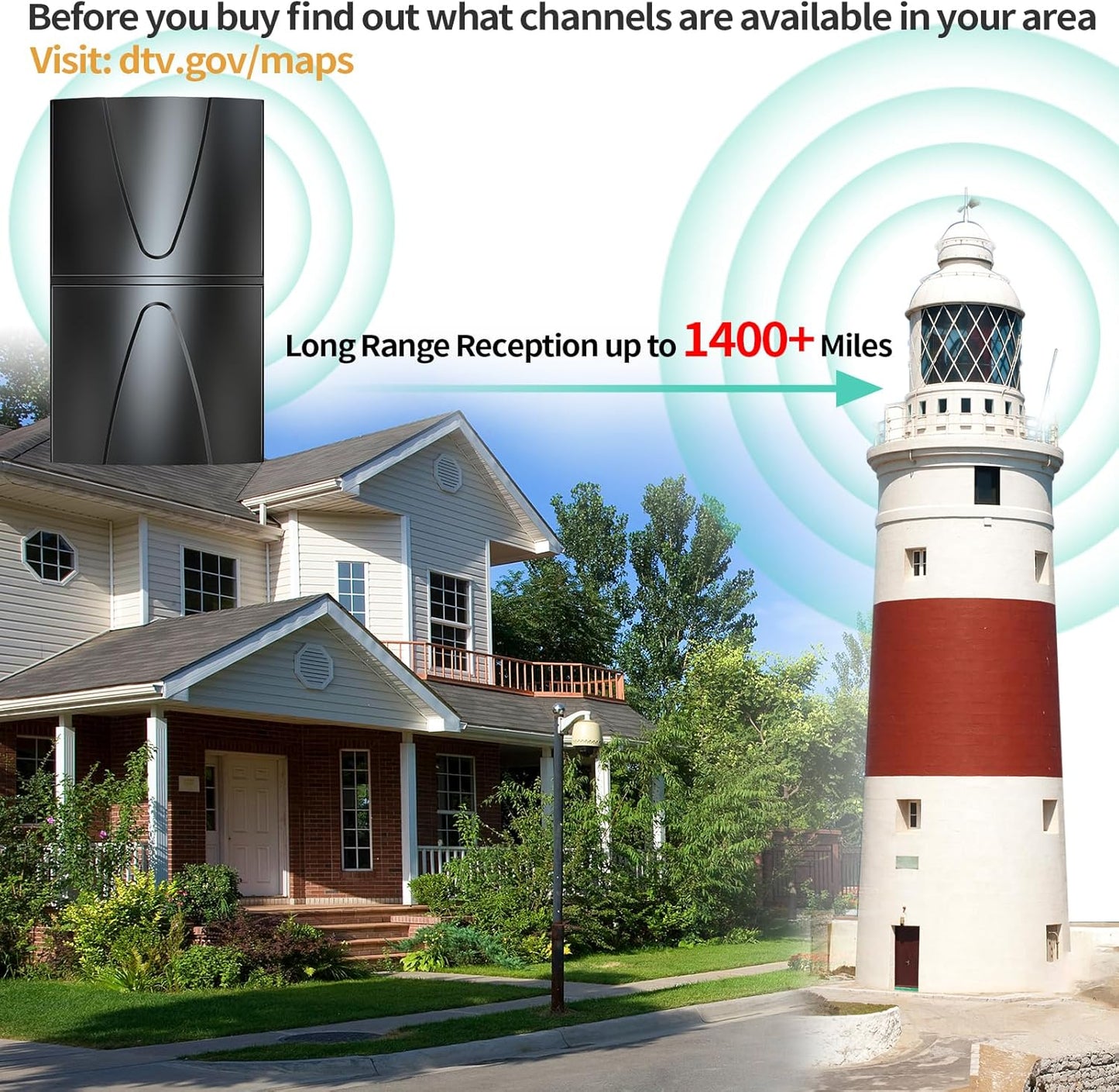 2024 Updated Amplified TV Antenna,1400 Miles Range Indoor/Outdoor Antenna for Smart TV and All Older TV's,Digital TV Antenna with Thick Coaxial Cable and Amplifier