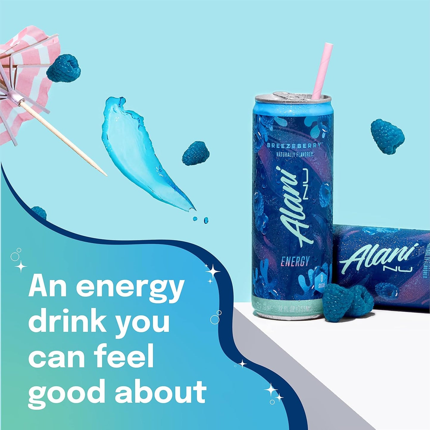Alani Nu BREEZEBERRY Sugar Free, Low Calorie Energy Drinks | 200mg Caffeine | Biotin B Vitamins | Zero Sugar | 10 Calories | 12 Fl Oz Cans |12 Pack