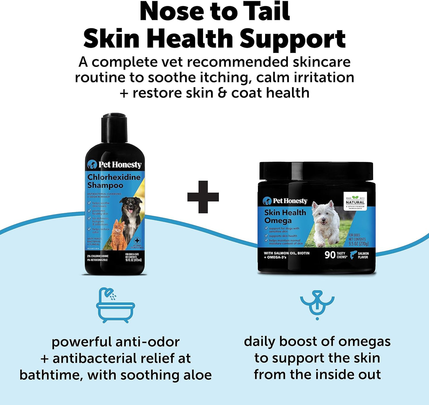 Pet Honesty Chlorhexidine Cat & Dog Shampoo, for Allergies, Itching, Dog Skin and Coat Supplement, Helps Shedding, Hot Spots, Deodorizing Dog Shampoo, Dog Grooming Supplies,16oz