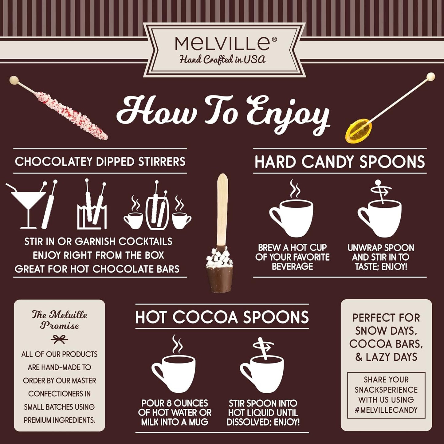 Melville Candy Gourmet Chocolate Stirrers - Naturally Flavored Stirrers for Beverages - Chocolate with Mini Marshmallows, 8 Count