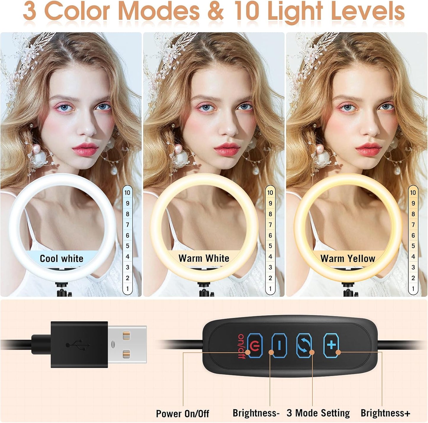 13 inch Ring Light with Floor Stand(Ringlight Kit Totally 70.6" Tall), LED Circle Light with Phone Holder, for Photo Selfie, Video Recording, Zoom Meeting