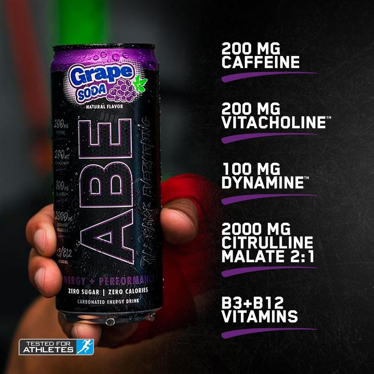 All Black Everything Sugar Free Energy Drink | Grape Soda | 0 Calories | 12 Pack | 200mg Natural Caffeine | Pre-Workout Sport Drink for Men and Women