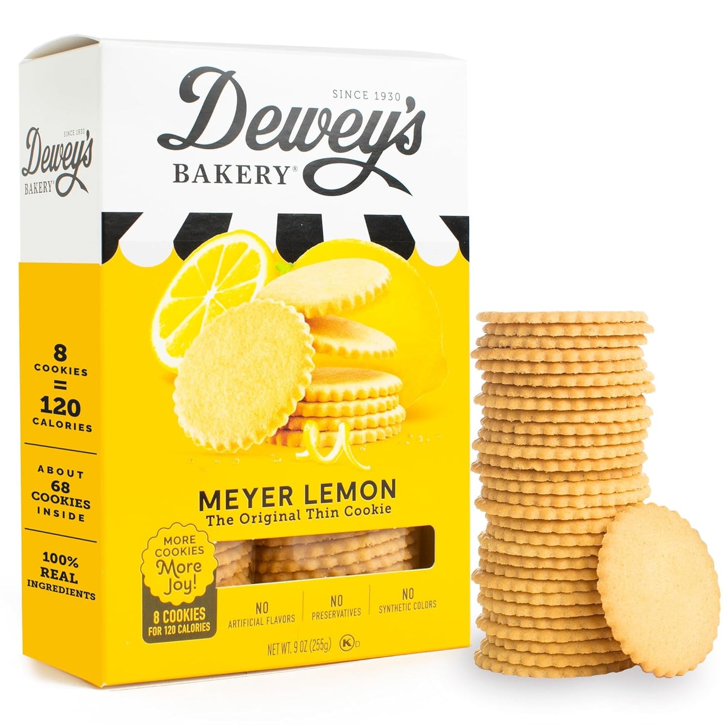 Dewey's Bakery Meyer Lemon Cookie Thins | No Artificial Flavors, Synthetic Colors or Preservatives | Baked in Small Batches | 9oz (Pack of 1)