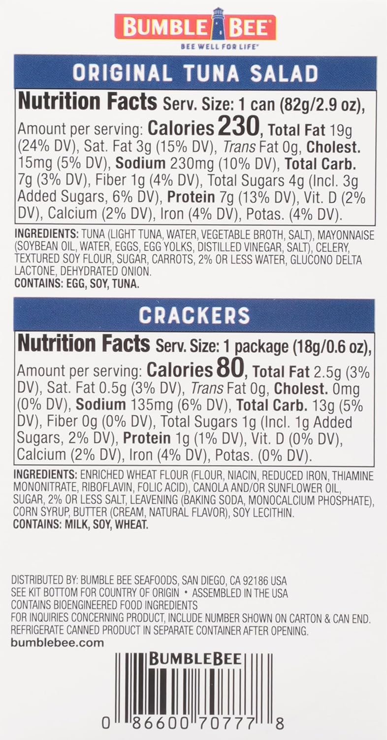 Bumble Bee Snack On The Run Tuna Salad with Crackers Kit, 3.5 oz (Pack of 3) - Ready to Eat, Spoon Included - Wild Caught Tuna - Shelf Stable & Convenient Protein Snack