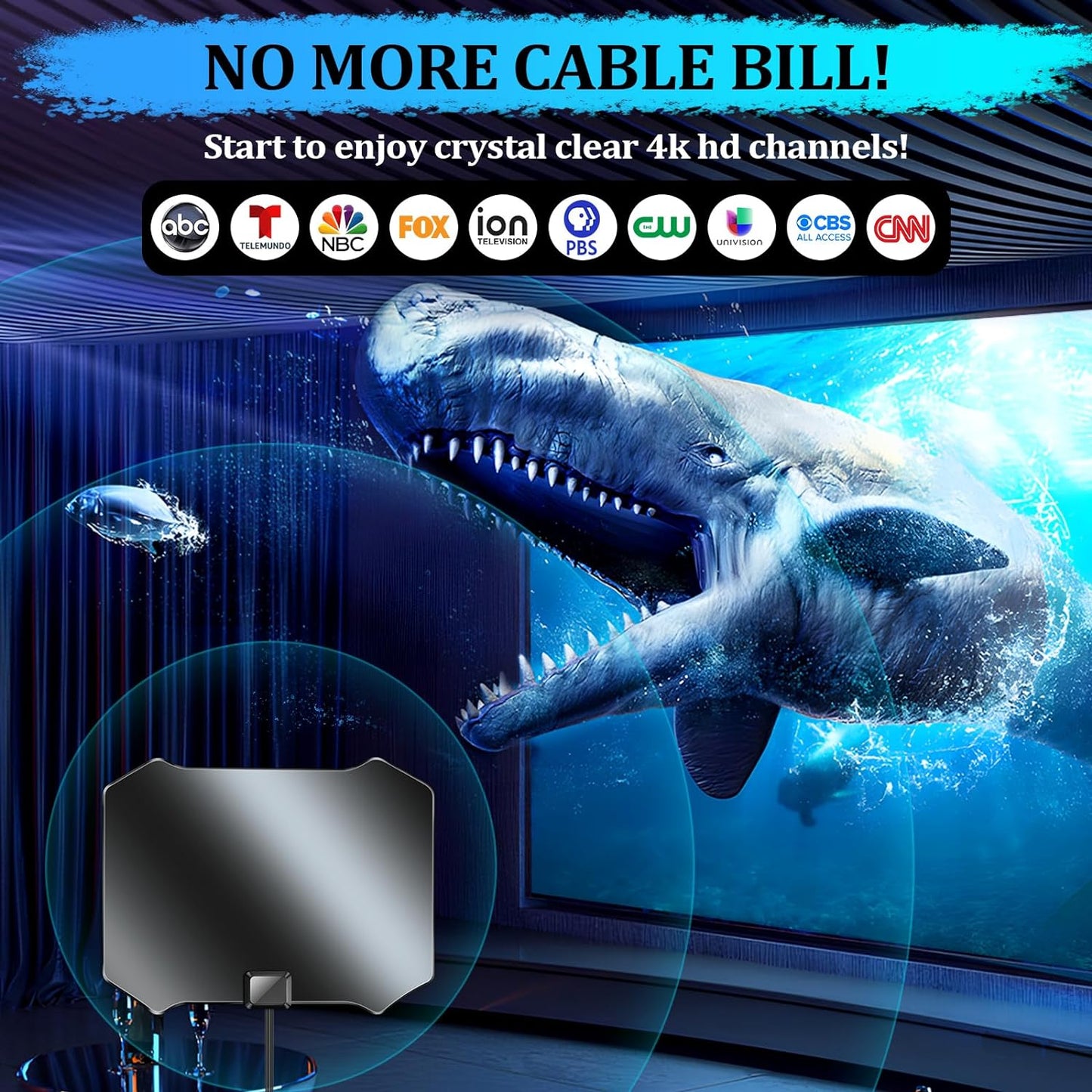2024 TV Antenna for Smart TV Indoor, TV Antenna for Local Channels, 1000+ Miles Long Range TV Antenna Indoor 360°Reception, Support 8K 4K 1080p HDTV Antenna with 25ft Coaxial Cable