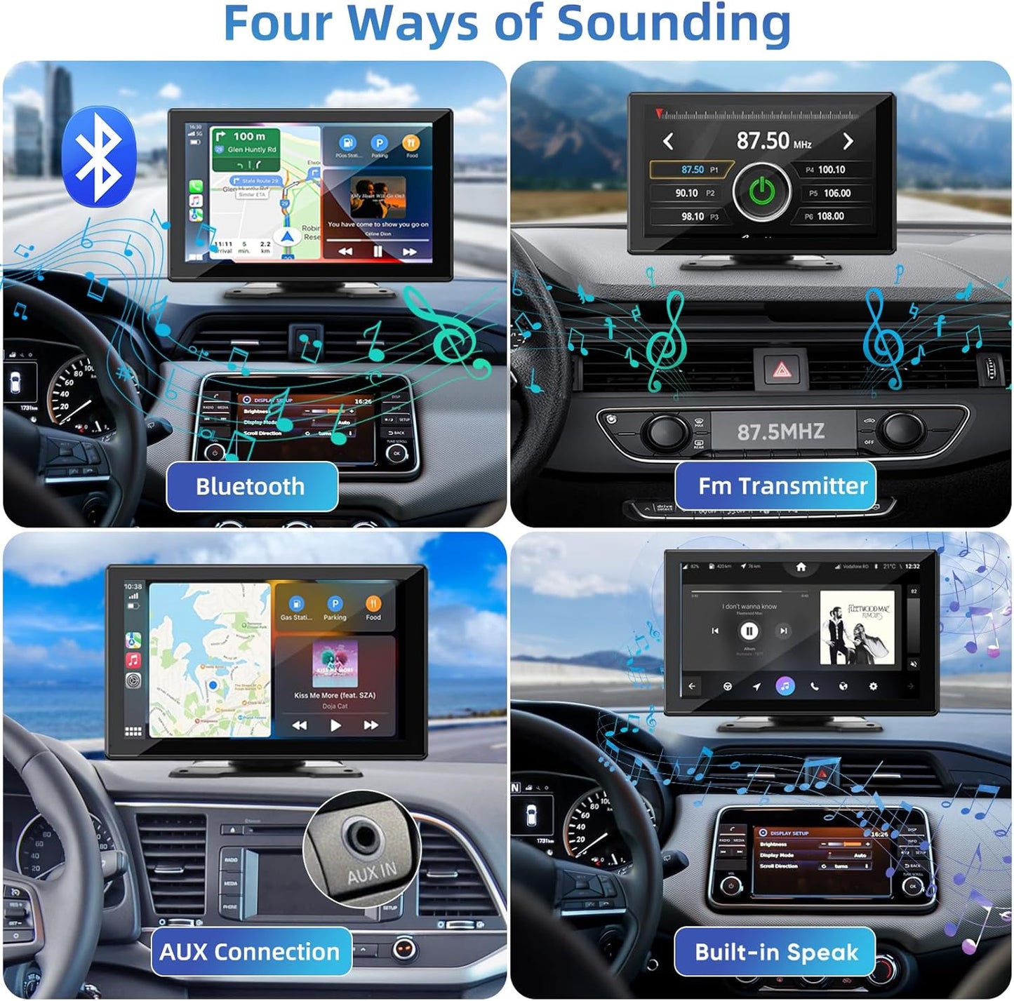 9 Inches Wireless Apple Carplay Touch Screen for car with 4K Dash Cam,Universal Wireless CarPlay Screen for Old Car,Portable Car Play & Android Auto Car Screen With1080p Backup Camera