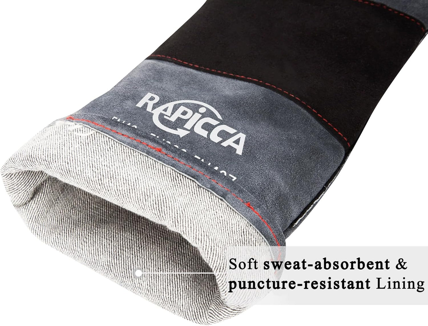 RAPICCA Animal Handling Gloves Bite Proof Double Leather Reinforced Padding Dog,Cat Scratch,Bird Handling Falconry Gloves Grabbing Reptile Squirrel Snake Bite 16in Grey-Black