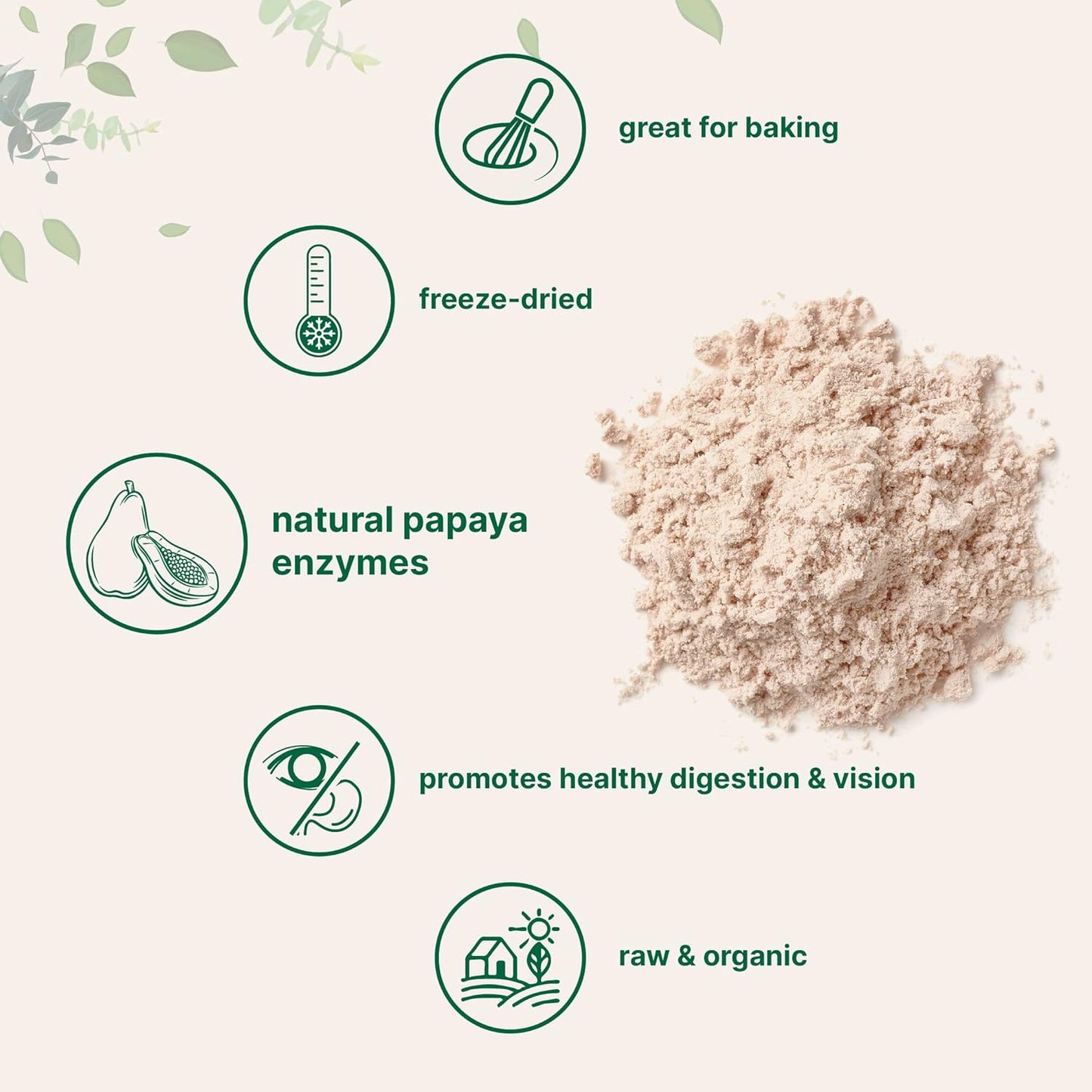 Organic Papaya Powder, 8oz | 100% Natural Fruit Powder | Freeze-Dried Papayas Source | No Sugar & Additives | Great Flavor for Drinks, Smoothie, & Beverages | Non-GMO & Vegan Friendly