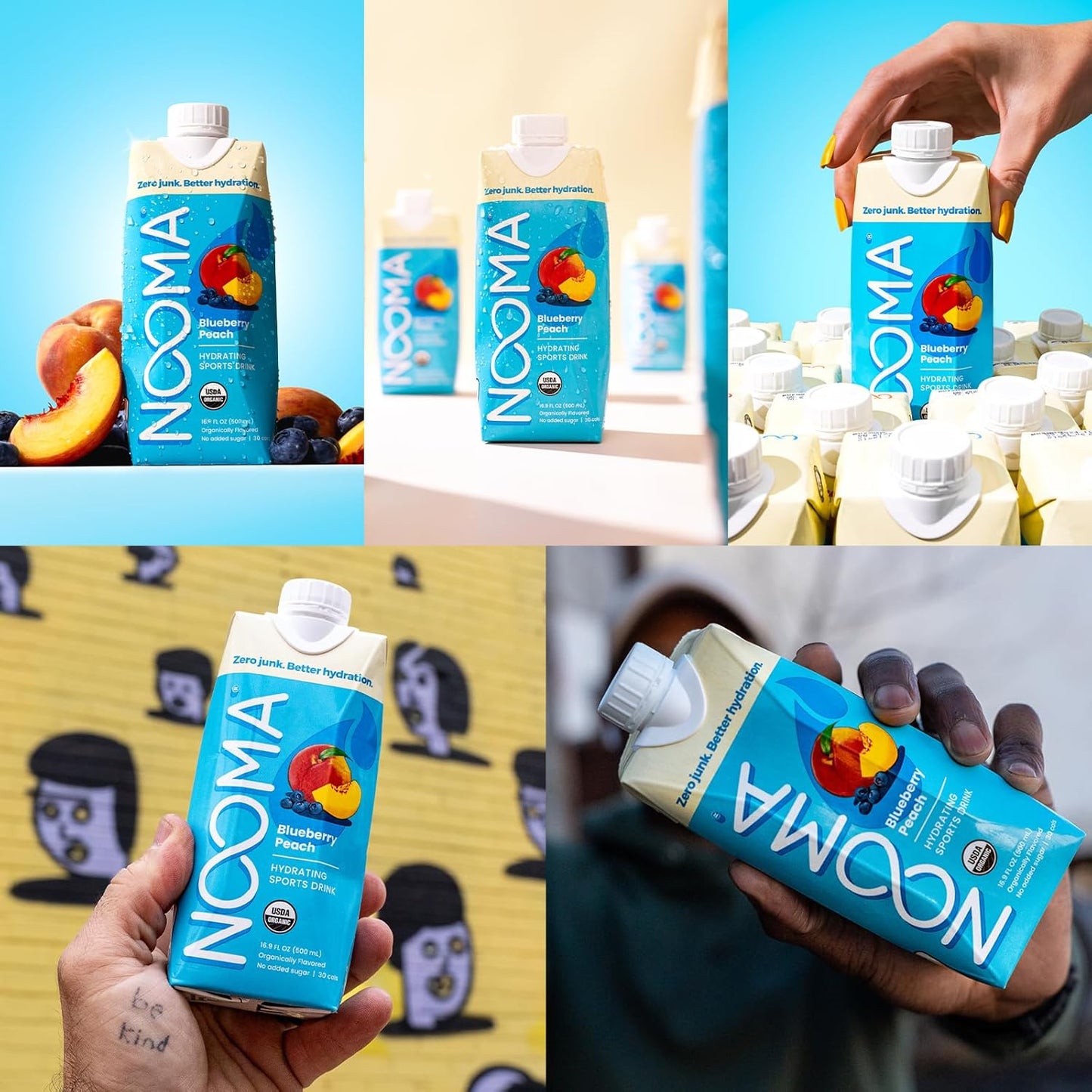 NOOMA - Hydrating Sports Drink - Electrolyte Drink with Organic Coconut Water - Organic & No Added Sugars - Rapid Hydration - 30 Calories & 505mg Electrolytes - Blueberry Peach - 12 Pack (16.9oz each)