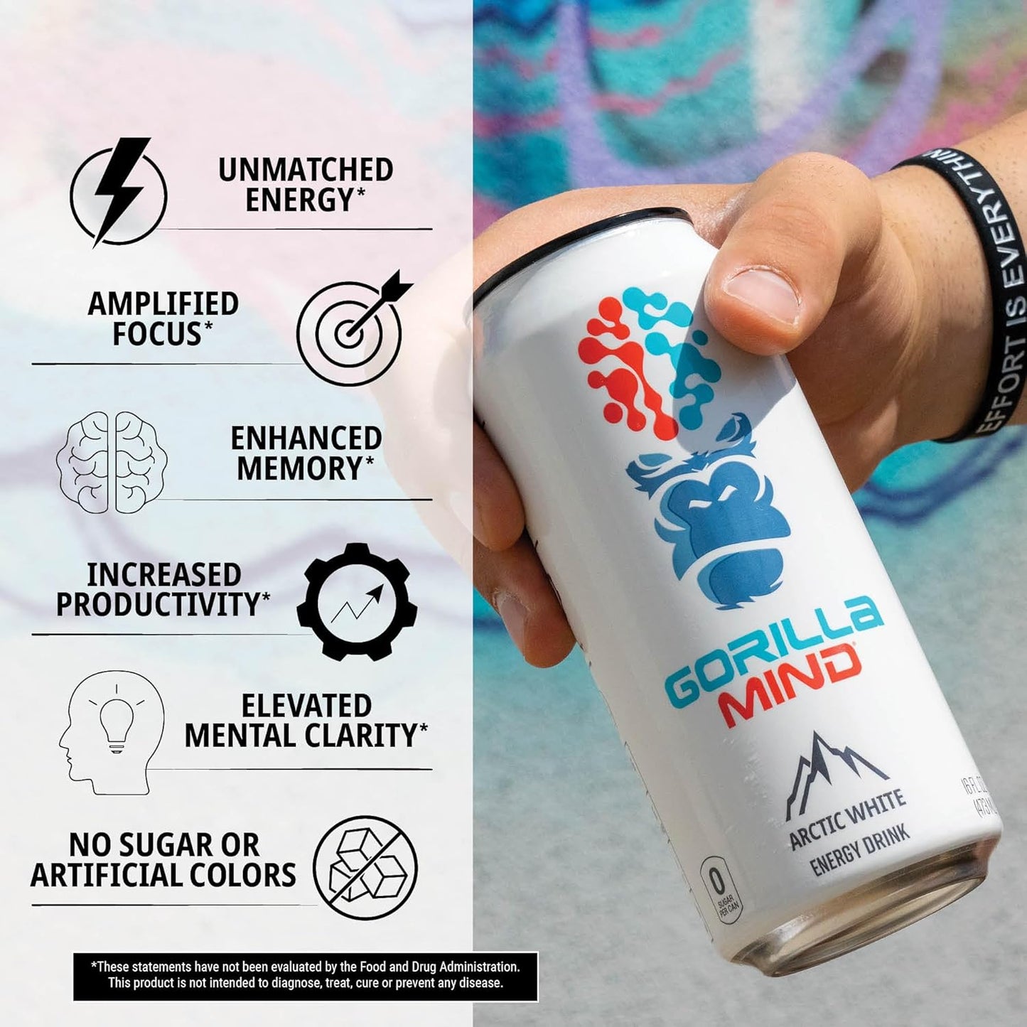 Gorilla Mind Energy Drink | Unmatched Energy · Amplified Focus | N-Acetyl-L-Tyrosine, Alpha-GPC, 200mg Caffeine, Uridine, Saffron | 0 Sugar Or Artificial Colors | 16oz, 12-Pack (Black Cherry Vanilla)