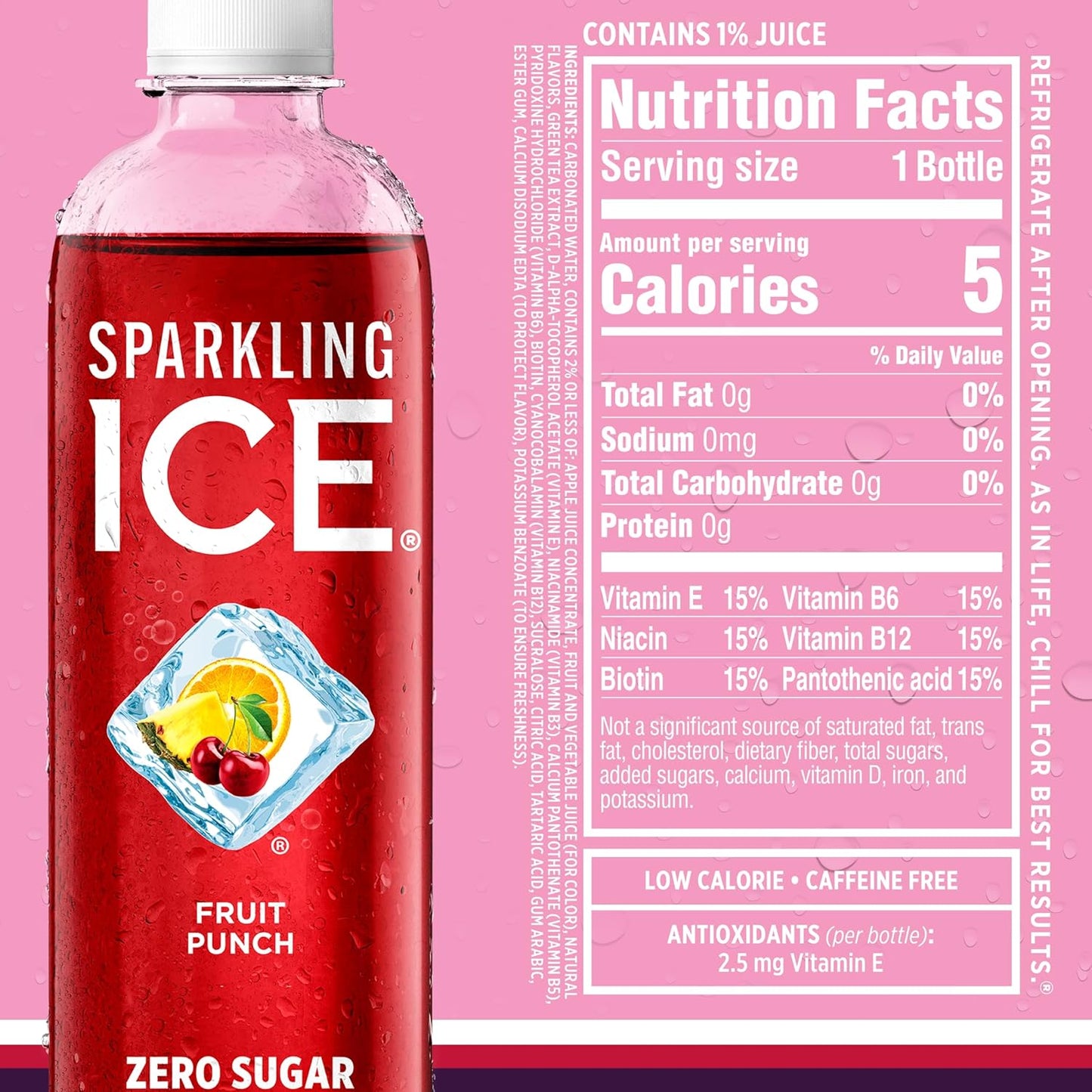 Sparkling Ice Pink Variety Pack, Flavored Sparkling Water, Zero Sugar, and Vitamins and Antioxidants, 17 fl oz, 12 count (Black Cherry, Peach Nectarine, Coconut Pineapple, Fruit Punch)