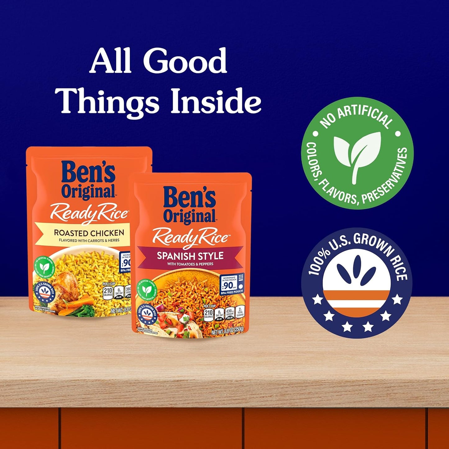BEN'S ORIGINAL Ready Rice Roasted Chicken and Spanish Style Flavored Rice Variety Pack, Easy Dinner Sides, 8.8 OZ Pouch (Pack of 6)"