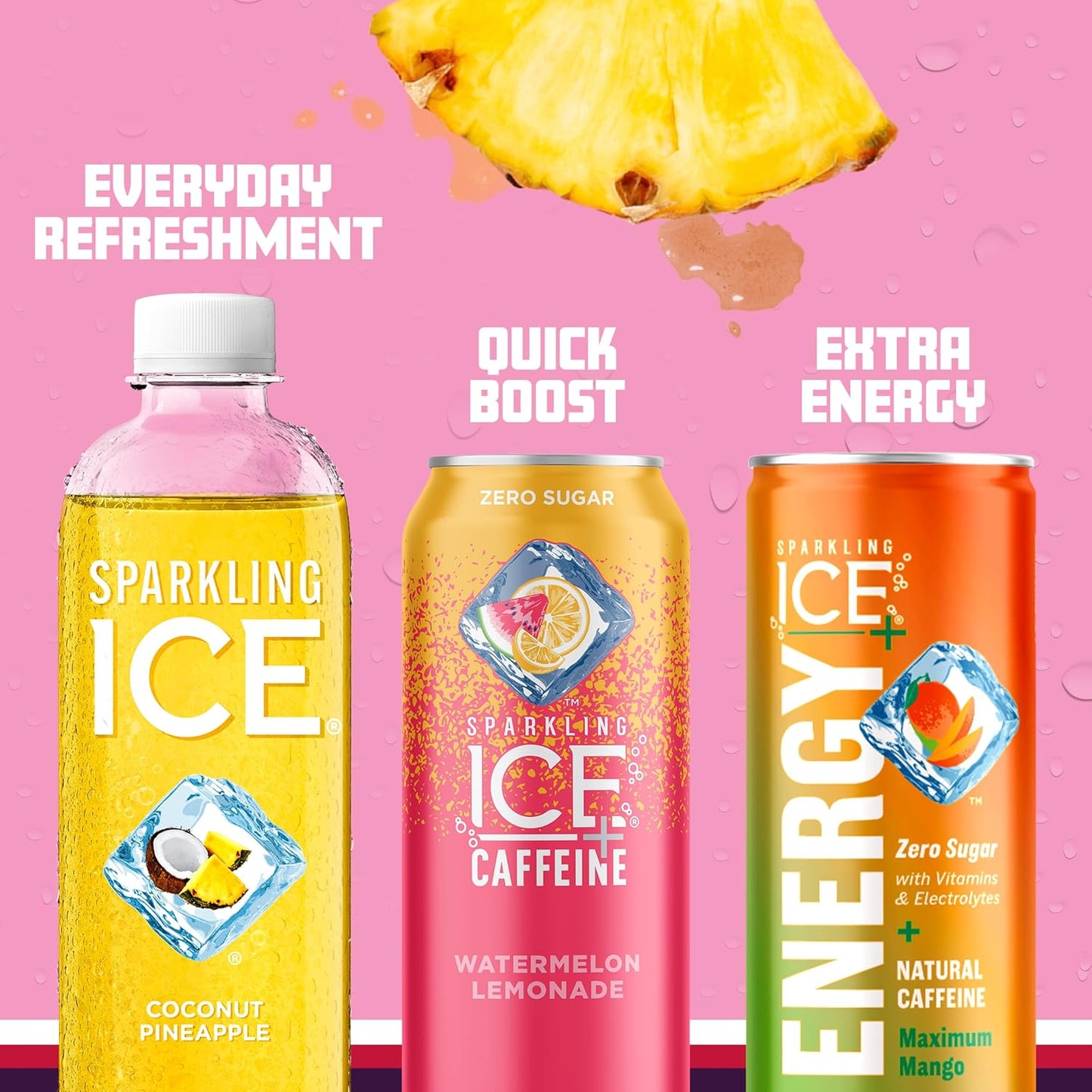 Sparkling Ice Pink Variety Pack, Flavored Sparkling Water, Zero Sugar, and Vitamins and Antioxidants, 17 fl oz, 12 count (Black Cherry, Peach Nectarine, Coconut Pineapple, Fruit Punch)