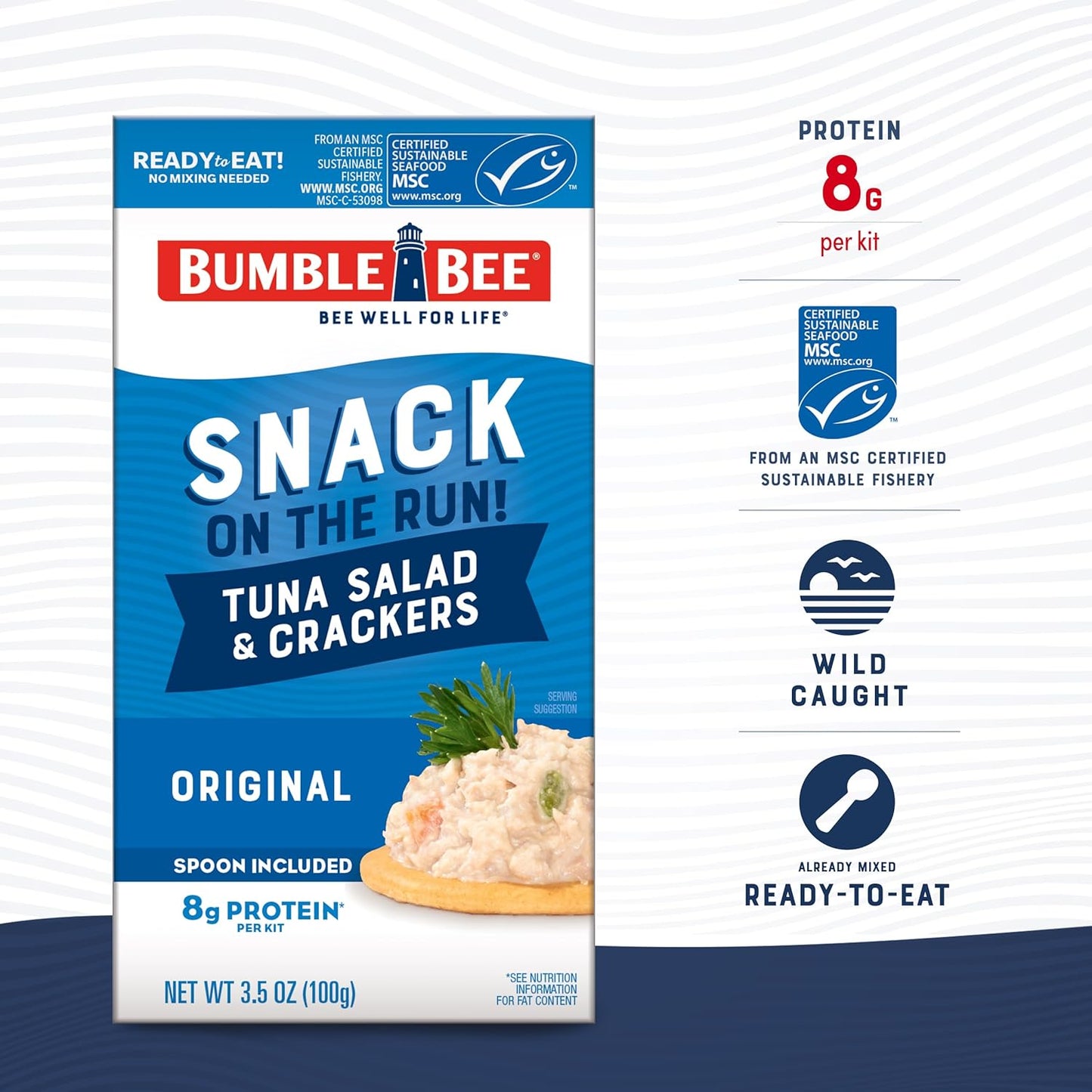 Bumble Bee Snack On The Run Tuna Salad with Crackers Kit, 3.5 oz (Pack of 3) - Ready to Eat, Spoon Included - Wild Caught Tuna - Shelf Stable & Convenient Protein Snack