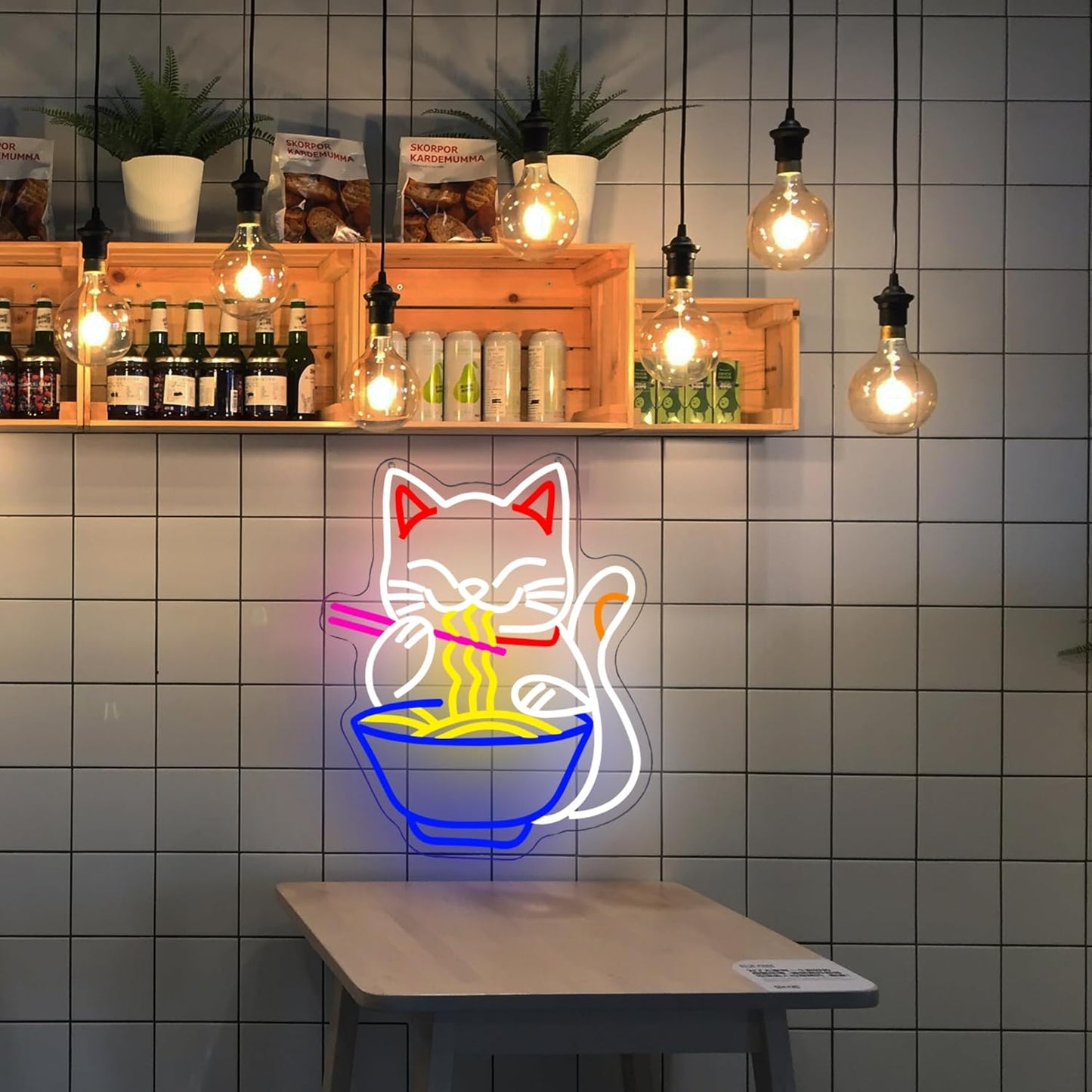 Fortune Cat Ramen Neon Sign, Dimmable Japanese Lucky Cat Noodle Ramen Led Neon Signs for Wall Decor Resturant Home Bar Kitchen Dinning Room Wall Art Decor Gifts(15.7 * 12.7in)