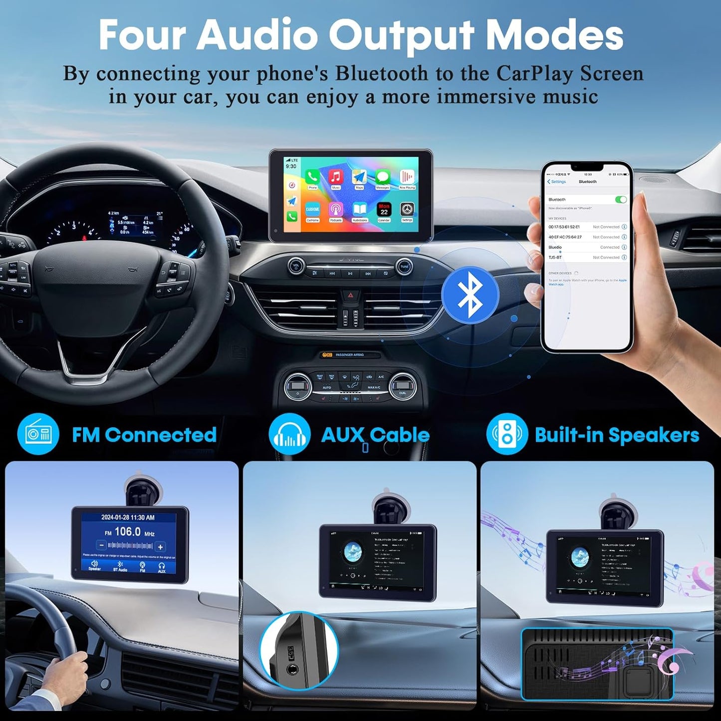 Carplay for Apple Portable Car Screen: Easy Setup 7 Inch Android Auto - Wireless Car Play Touchscreen with GPS Navigation,Bluetooth, FM,Mirror Link,Siri