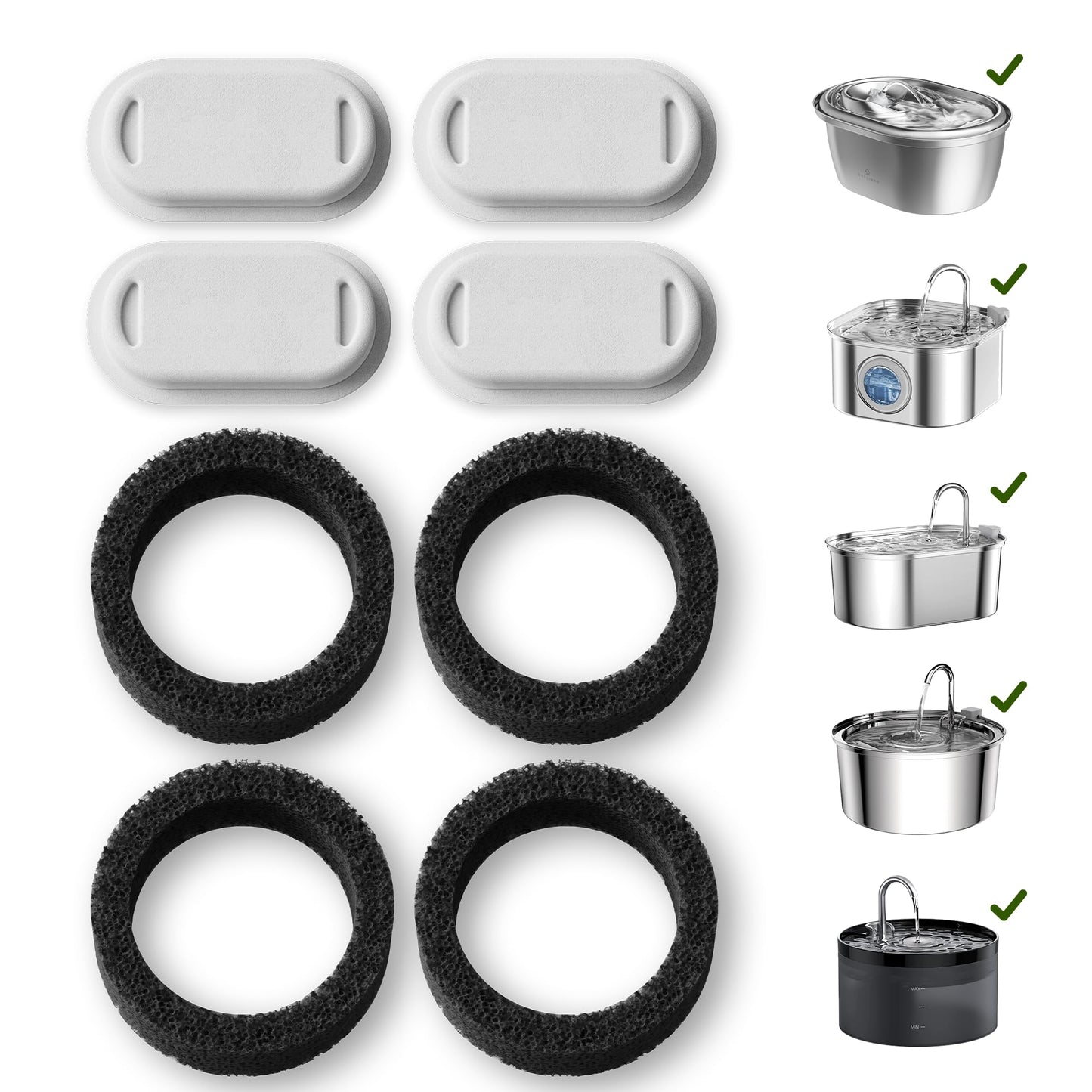 PETLIBRO 4 Pack Replacement Filters for Stainless Steel Cat Water Fountain PLWF003 / PLWF006, Adjustable Water Flow Pet Fountain, Super Quiet Dog Water Dispenser