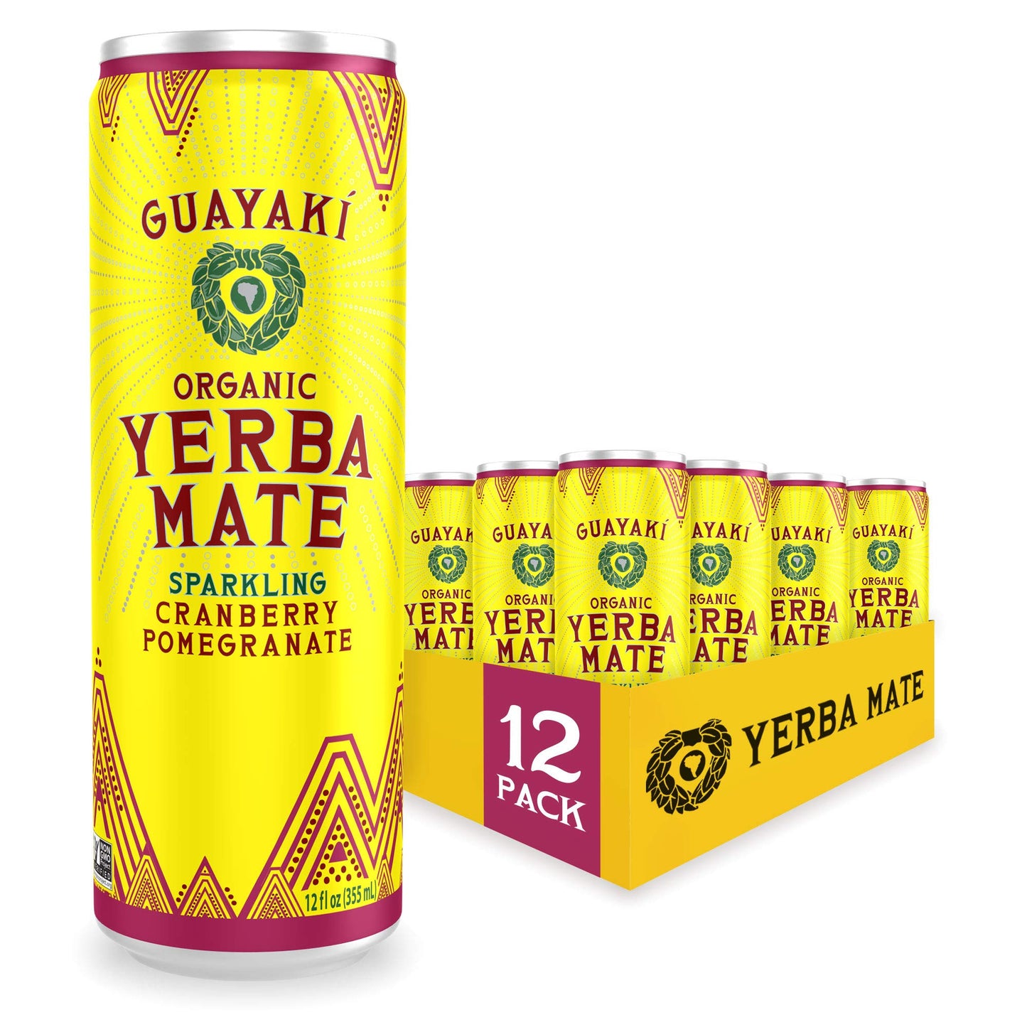 Guayakí Yerba Mate, Sparkling Energy Drink Alternative, Organic Cranberry Pomegranate Flavor, 12 Oz (Pack of 12), 80mg Natural Caffeine, Smooth Energy & Focus, Carbonated Beverage