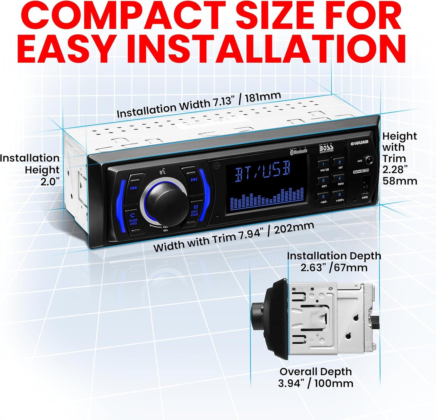 BOSS Audio Systems 616UAB Car Stereo With Bluetooth - Single DIN, MP3, USB, Aux-in, AM/FM, No CD DVD Player