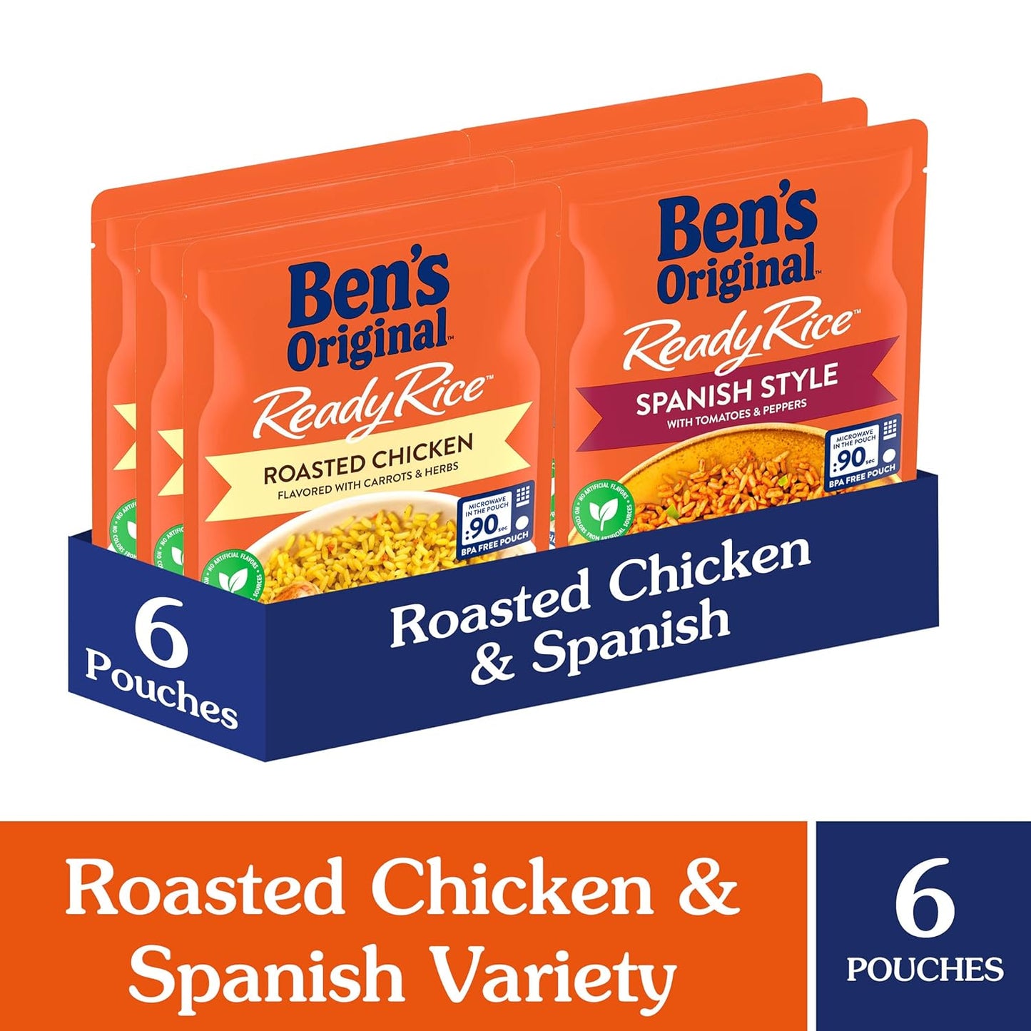 BEN'S ORIGINAL Ready Rice Roasted Chicken and Spanish Style Flavored Rice Variety Pack, Easy Dinner Sides, 8.8 OZ Pouch (Pack of 6)"