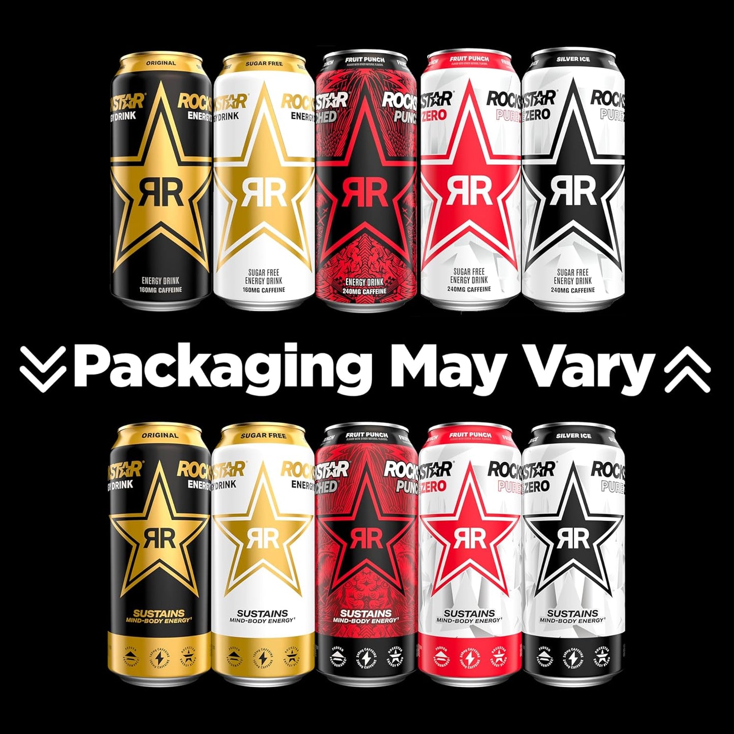 Rockstar Pure Zero Energy Drink, Fruit Punch, 0 Sugar, with Caffeine and Taurine, 16oz Cans (12 Pack) (Packaging May Vary)