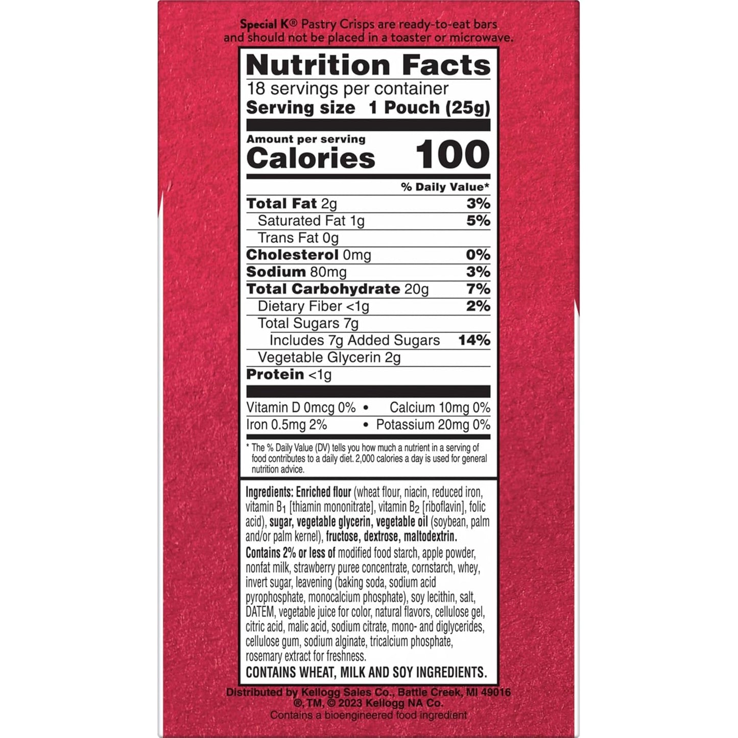 Kellogg's Special K Pastry Crisps, 100 Calories, Breakfast Bars, Value Size, Strawberry, 15.84oz Box (36 Crisps)