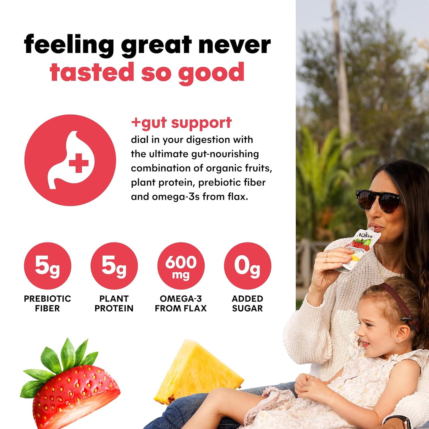 Noka Superfood Fruit Smoothie Pouches, Strawberry Pineapple, Healthy Snacks with Flax Seed, Prebiotic Fiber and Plant Protein, Vegan and Gluten Free, Organic Squeeze Pouch, 4.22 oz, 12 Count