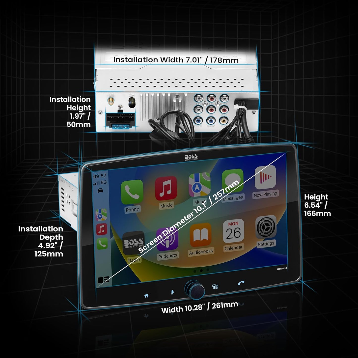 BOSS Audio Systems BCPA10 Single DIN Car Stereo Wireless Apple CarPlay, Wireless Android Auto, 10.1 Inch Touchscreen, Bluetooth, AM/FM Radio Receiver