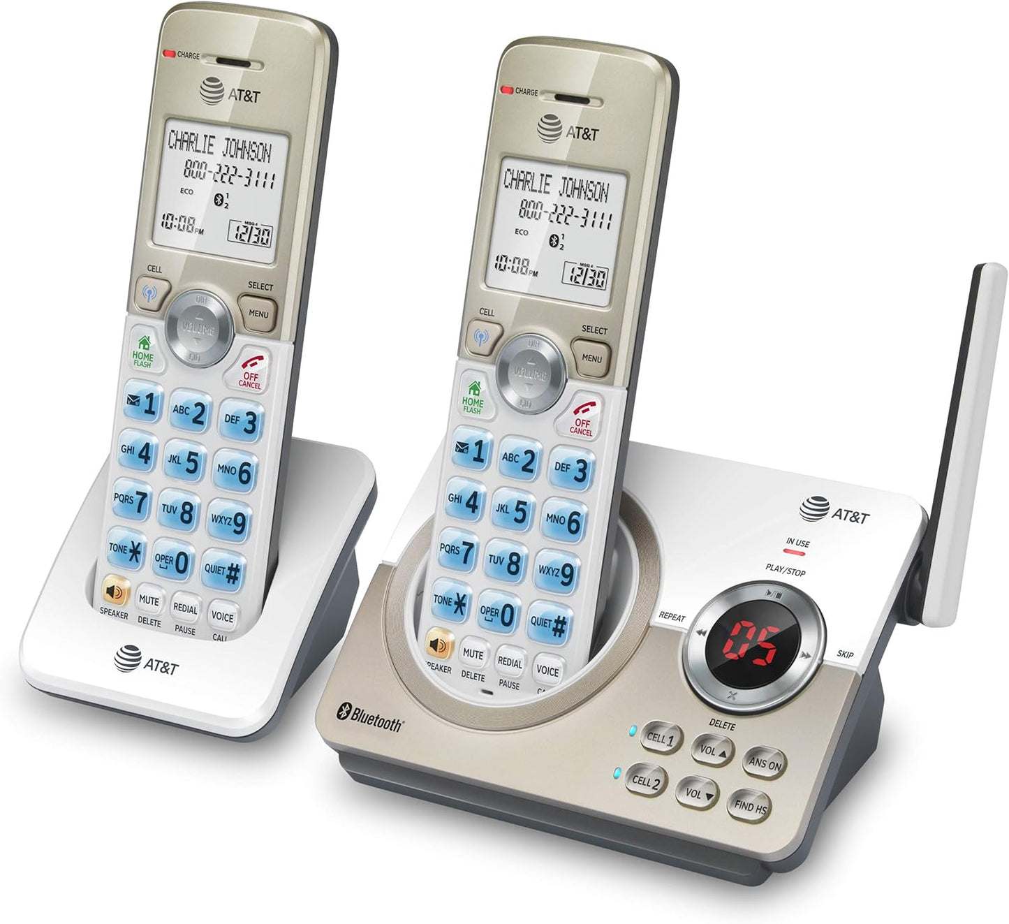 AT&T DL72219 DECT 6.0 2-Handset Cordless Phone for Home with Connect to Cell, Call Blocking, 1.8" Backlit Screen, Big Buttons, intercom, and Unsurpassed Range