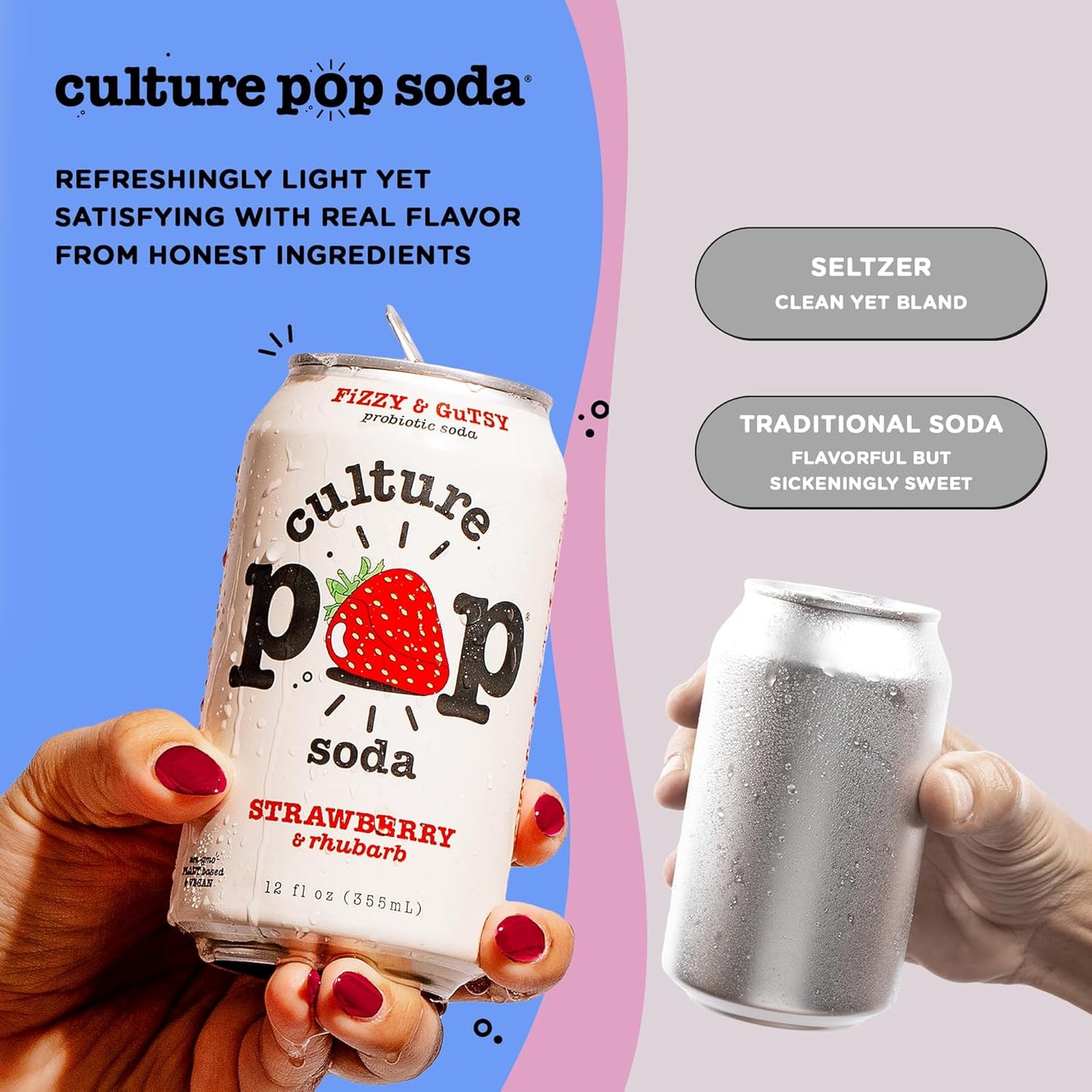 Culture Pop Soda Sparkling Probiotic Drink, Vegan Soda for Gut Health, Non-GMO, GF, No Added Sugar, 12 Pack, 12 Fl Oz Cans, Jazzy & Juicy Variety Pack
