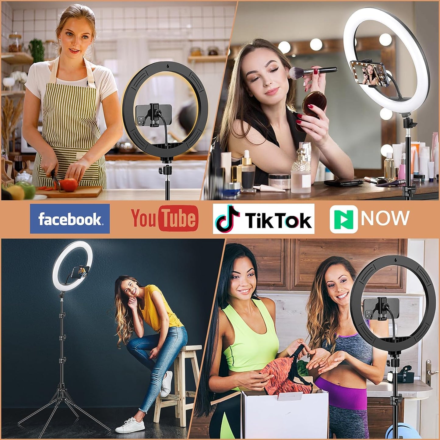 13 inch Ring Light with Floor Stand(Ringlight Kit Totally 70.6" Tall), LED Circle Light with Phone Holder, for Photo Selfie, Video Recording, Zoom Meeting