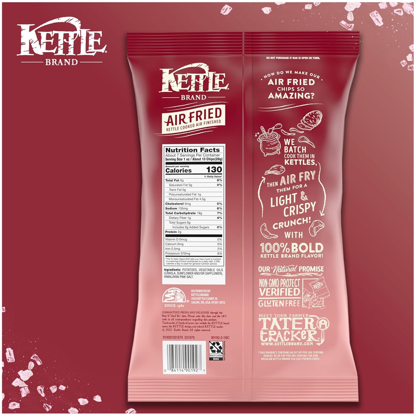Kettle Brand Potato Chips, Air Fried Himalayan Salt Kettle Chips, 6.5 Oz Bag