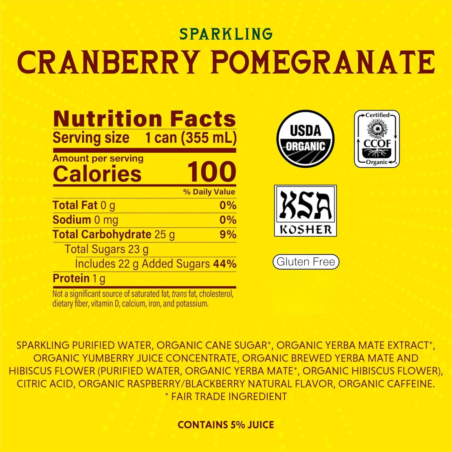 Guayakí Yerba Mate, Sparkling Energy Drink Alternative, Organic Cranberry Pomegranate Flavor, 12 Oz (Pack of 12), 80mg Natural Caffeine, Smooth Energy & Focus, Carbonated Beverage