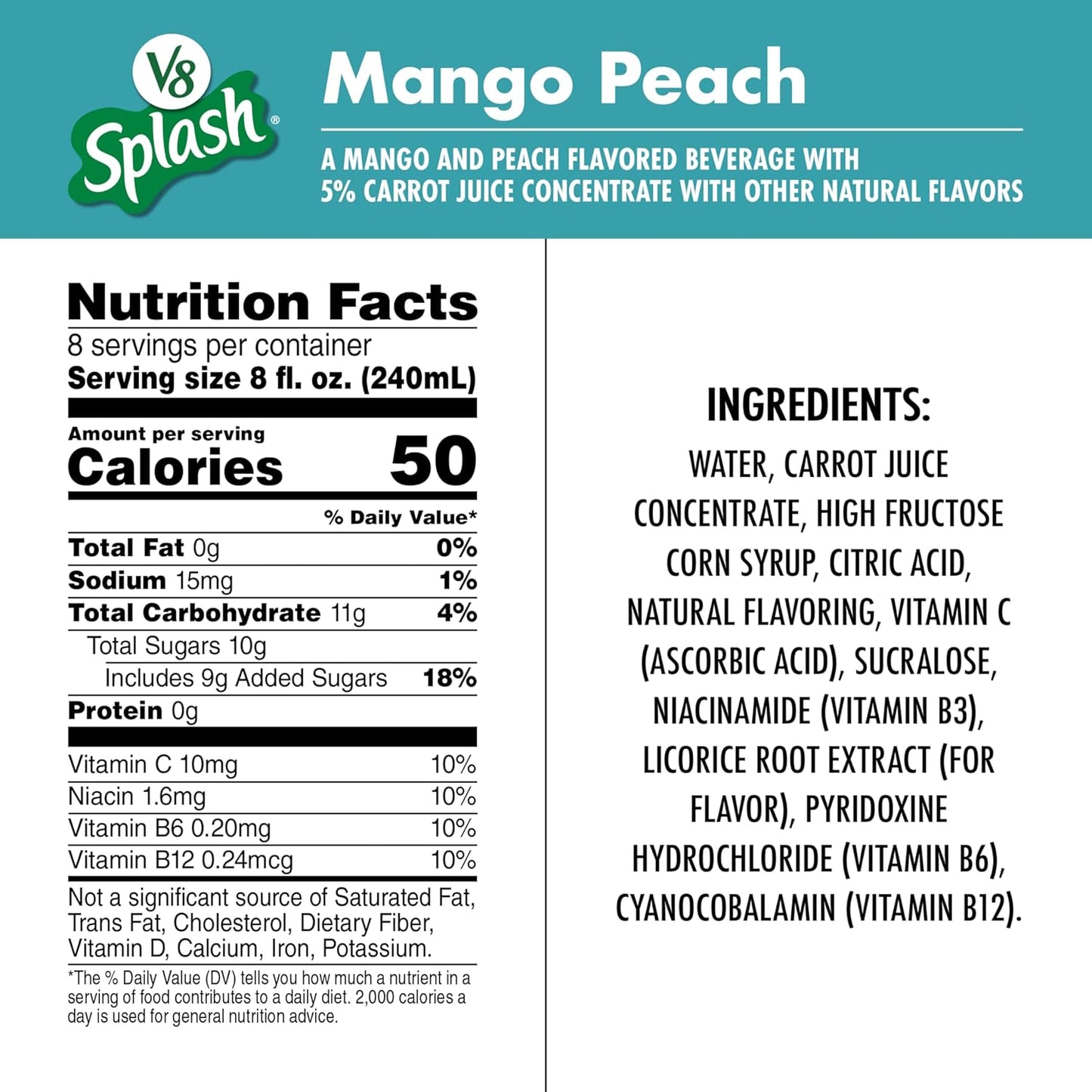 V8 Splash Mango Peach Flavored Juice Beverage, 64 fl oz Bottle