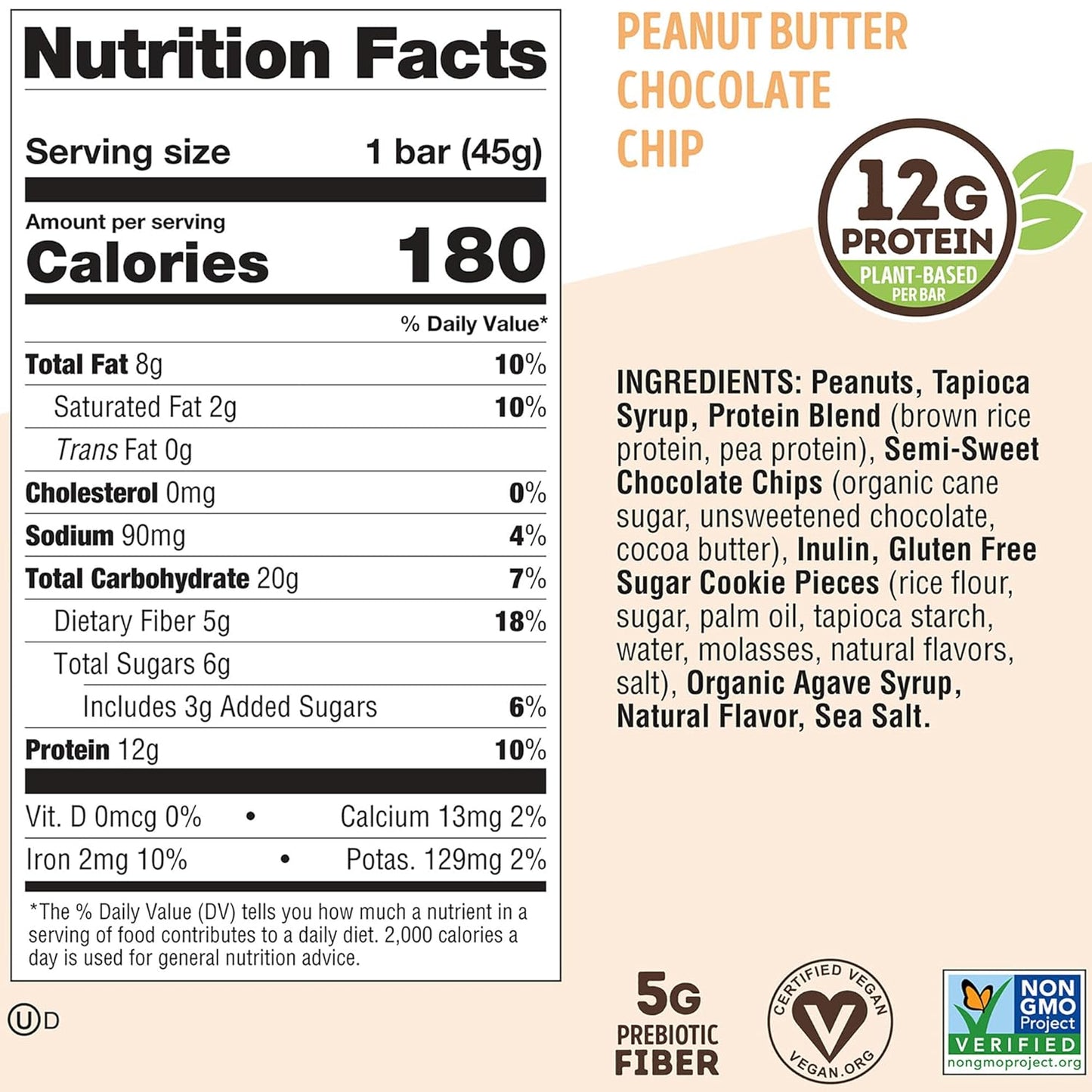 Lenny & Larry's Cookie-fied Bar, Peanut Butter Chocolate Chip, 45g - Plant-Based Protein Bar, Vegan And Non-GMO, Pack Of 9
