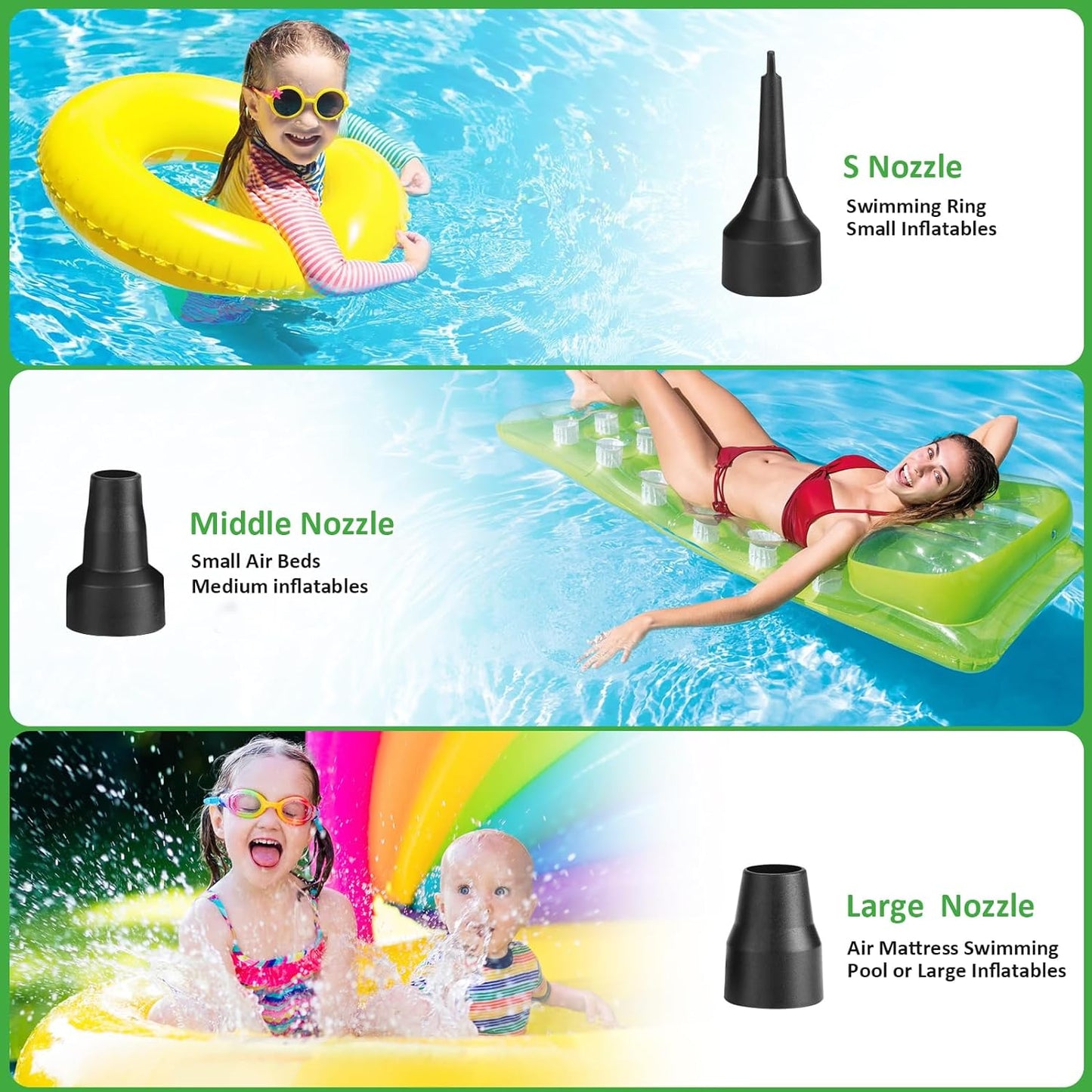 AGPTEK Electric Air Pump, Portable Quick-Fill Air Pump with 3 Nozzles, 4.5kPa, 110V AC/12V DC, Inflator/Deflator Pumps for Outdoor Camping, Inflatable Air Mattress Beds, Boats, Swimming Ring