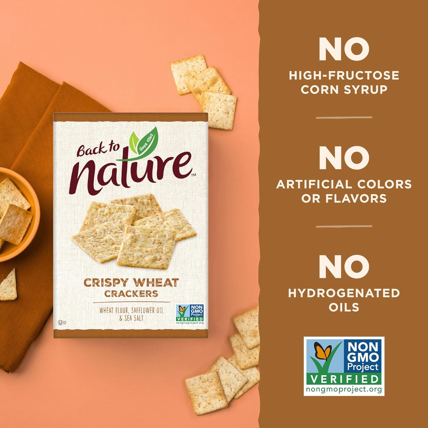 Back to Nature Crispy Wheat Crackers - Dairy Free, Non-GMO, Made with Wheat Flour & Sea Salt, Delicious & Quality Snacks, 8 Ounce