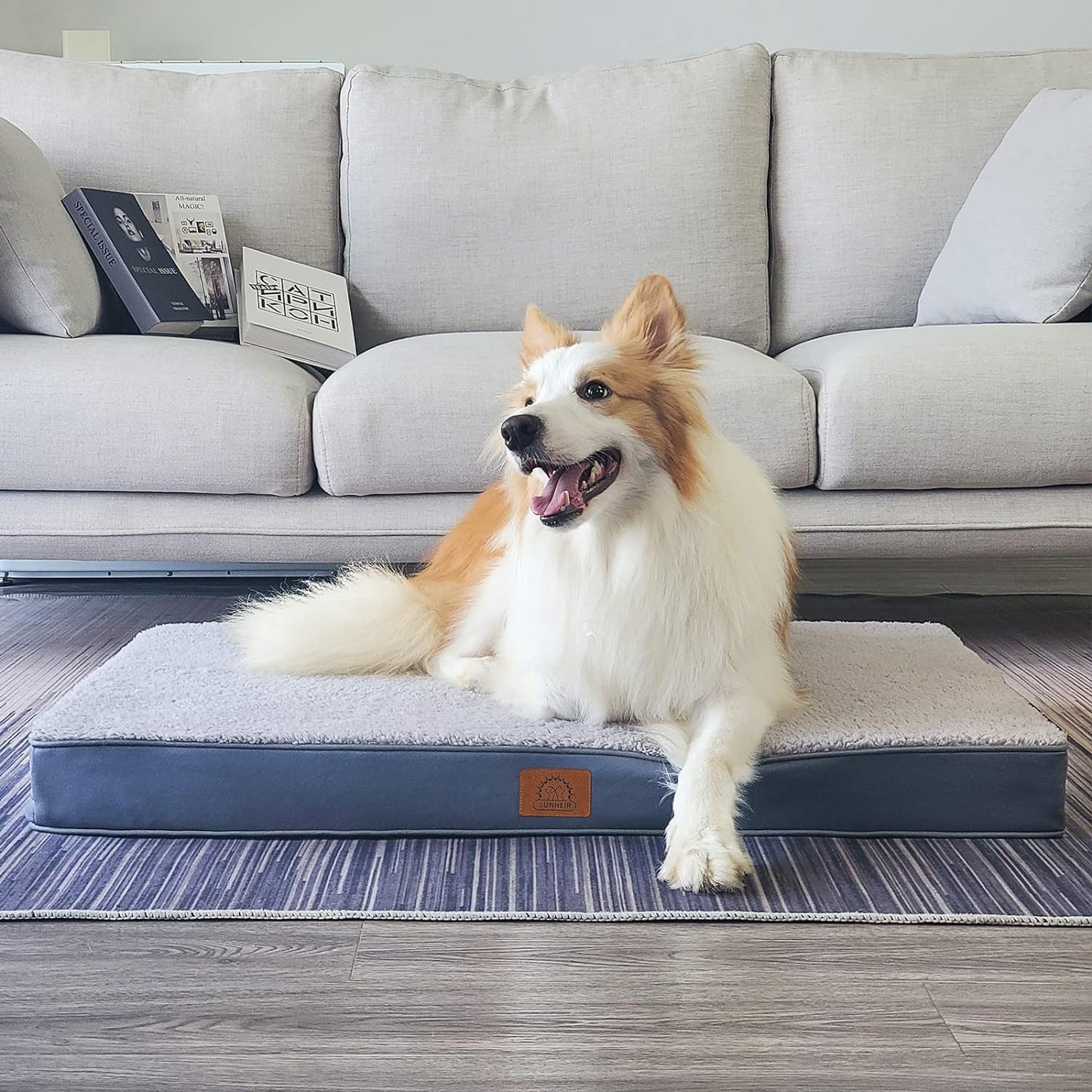 Orthopedic Dog Bed for Large Dogs - Big Waterproof Dog Bed with Removable Washable Cover & Anti-Slip Bottom, Extra Large Dog Crate Bed, Deluxe Plush Pet Bed Mat (Grey)