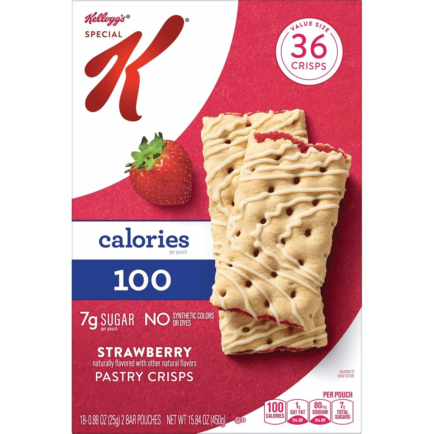 Kellogg's Special K Pastry Crisps, 100 Calories, Breakfast Bars, Value Size, Strawberry, 15.84oz Box (36 Crisps)