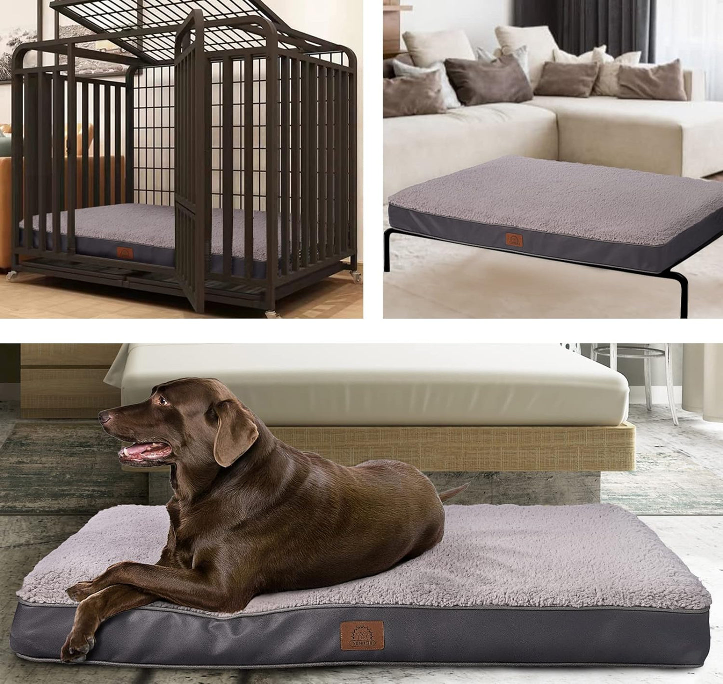 Orthopedic Dog Bed for Large Dogs - Big Waterproof Dog Bed with Removable Washable Cover & Anti-Slip Bottom, Extra Large Dog Crate Bed, Deluxe Plush Pet Bed Mat (Grey)