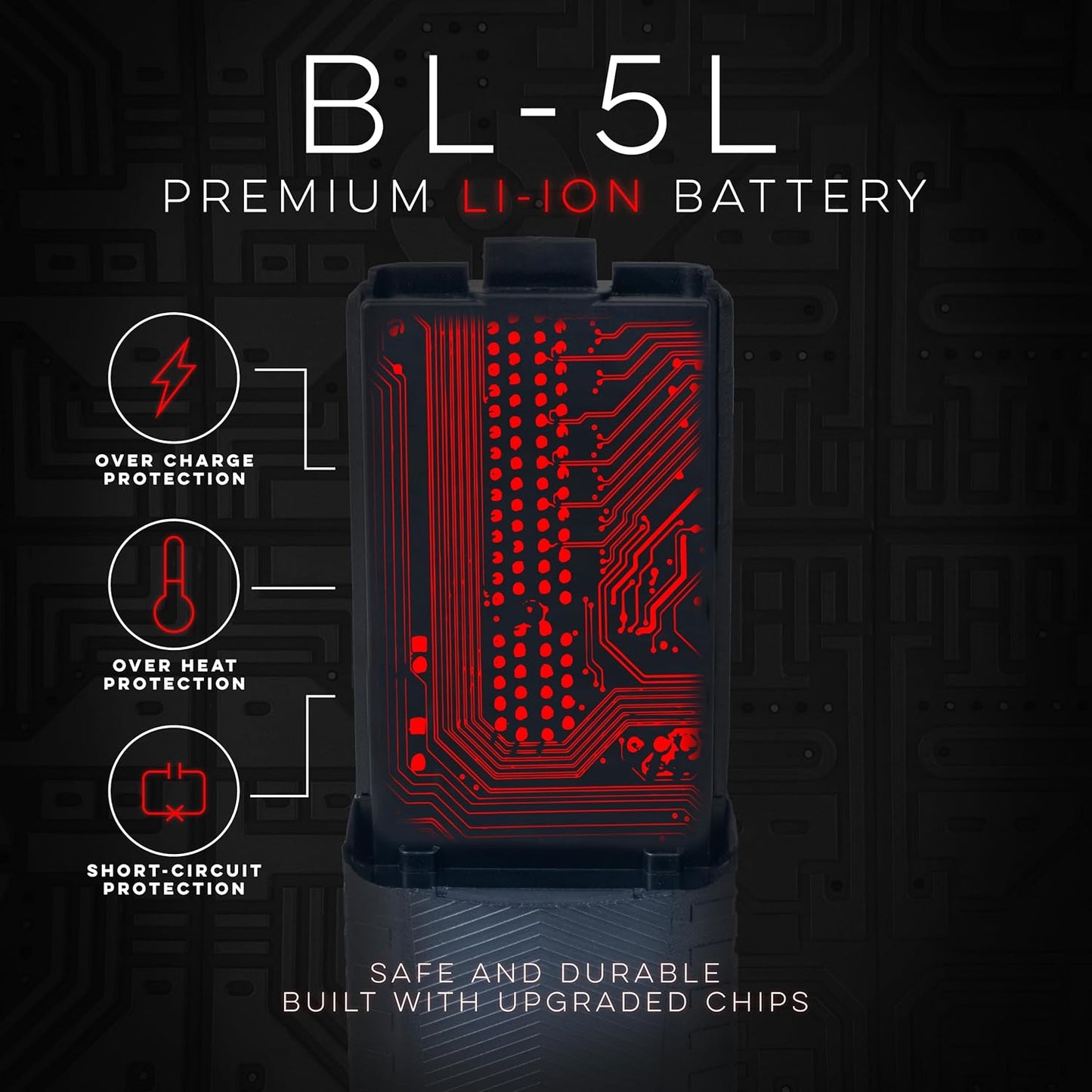 BTECH BL-5L 3800mAh USB-C Charging Li-ion Battery Pack, High Capacity Extended Battery for UV-5X3, BF-F8HP, and BaoFeng UV-5R Series Radios (BL-5 Battery Series)