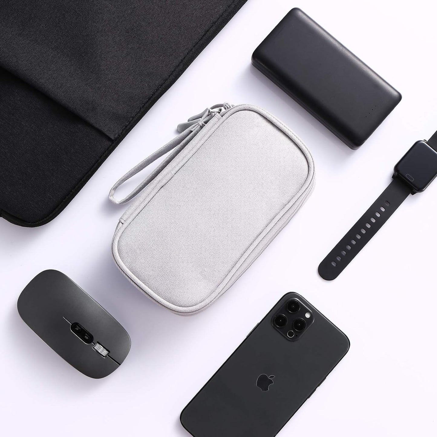 Electronics Accessories Organizer Pouch Bag, Designed for Power Adapter/Charger/Cables/Mouse, for Travel (Light Grey)