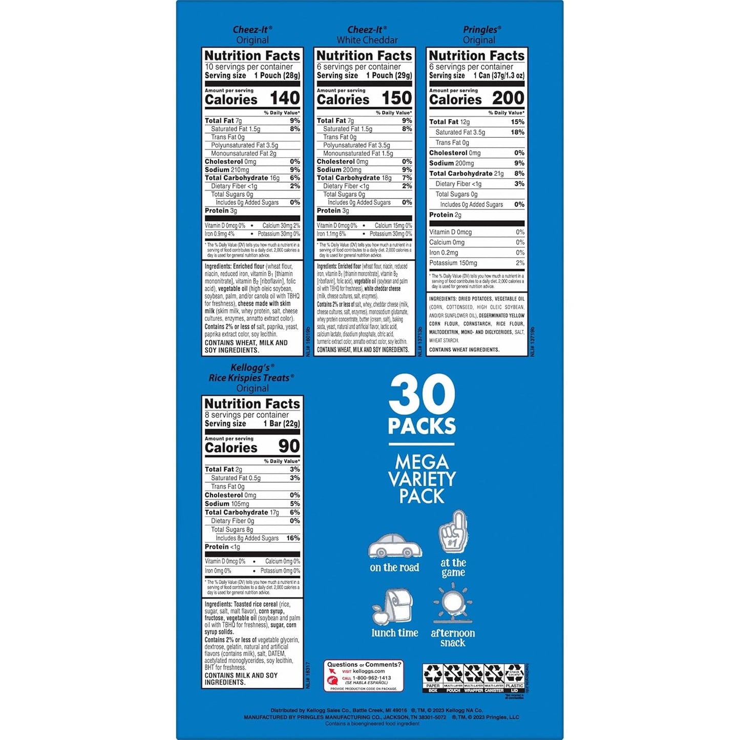 Kellogg's Snacks, Lunch Snacks, Kids Snacks, Mega Pack, Variety Pack, 30.1oz Box (30 Packs)