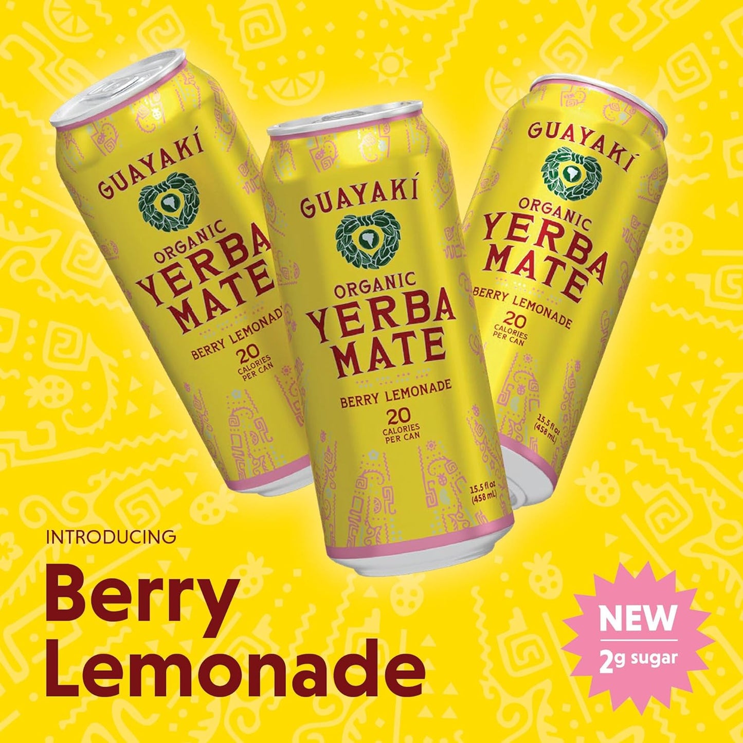 Guayakí Yerba Mate, Energy Drink Alternative, Organic Berry Lemonade Flavor, 15.5 Oz (Pack of 12), Low Sugar, Low Calorie, 150mg Natural Caffeine, Smooth Energy & Focus
